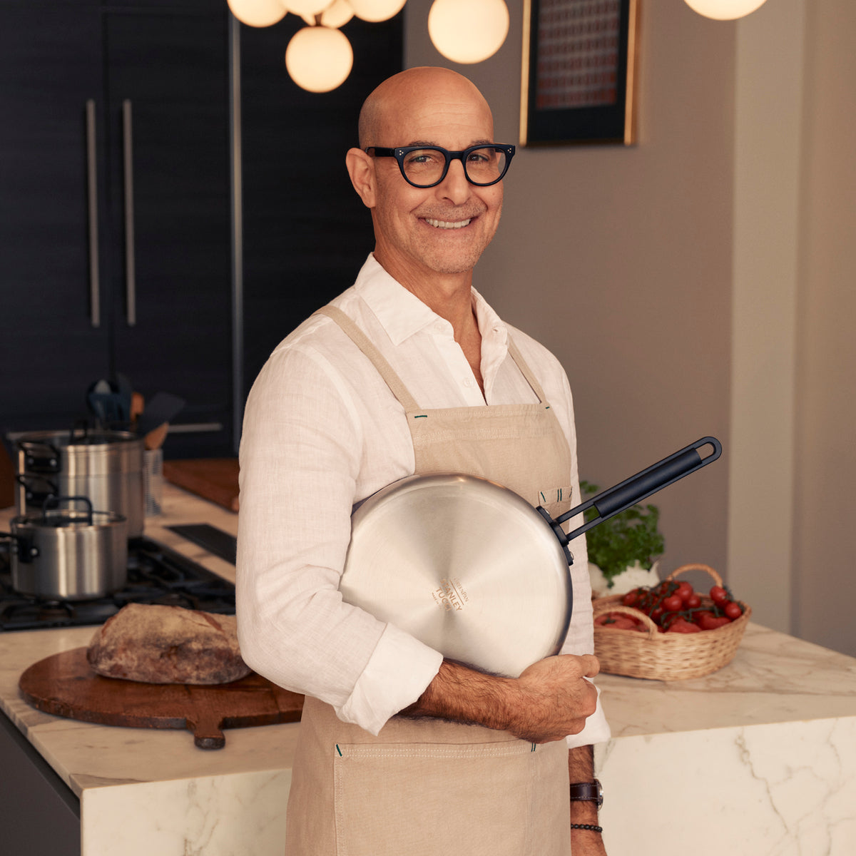 Stanley Tucci™ 4-Piece Nonstick Cookware Set - Stainless Steel & Ceramic Coating, Black Handles | Includes The Tucci Cookbook | Perfect for Home Cooking, Gifts & Kitchen Upgrades
