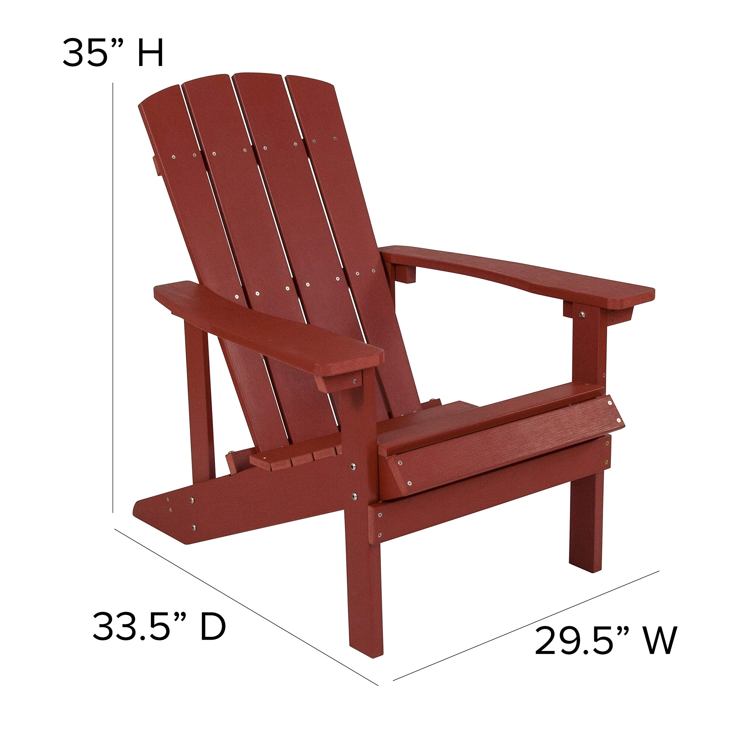 Flash Furniture Charlestown Commercial Grade Indoor/Outdoor Adirondack Chair - Weather Resistant Durable Poly Resin Deck & Patio Seating in Red - Perfect for Backyard, Poolside & Garden Relaxation