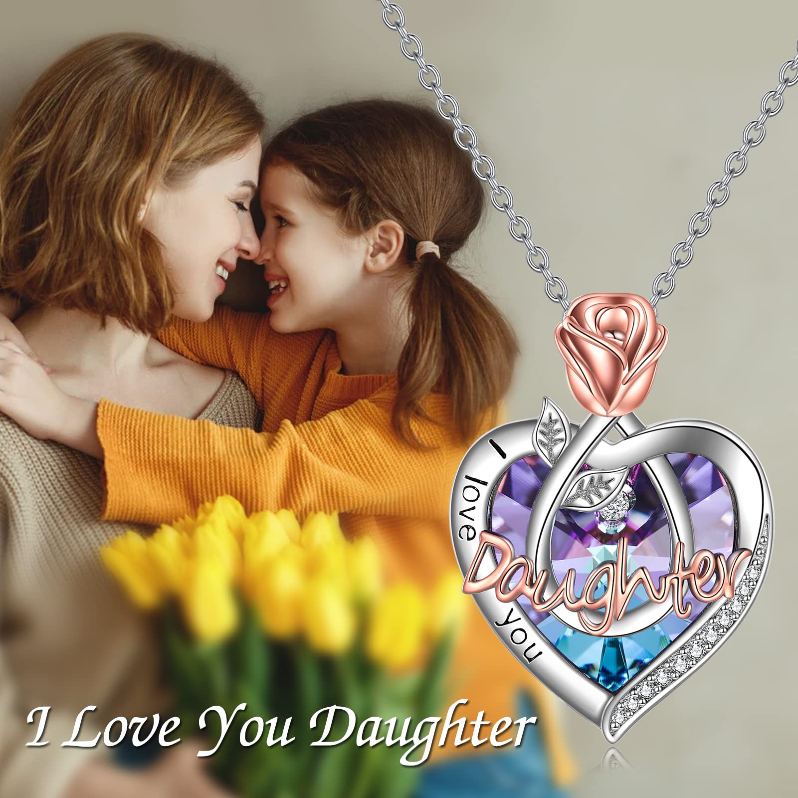 POPKIMI Sterling Silver Rose Flower Heart Jewelry - 925 Silver Crystal Pendant Necklace for Women, Mom, Grandma, Wife, Daughter - Perfect Birthday, Anniversary, Mother's Day Gift for Her - Elegant Jewelry for Weddings, Parties & Special Occasions