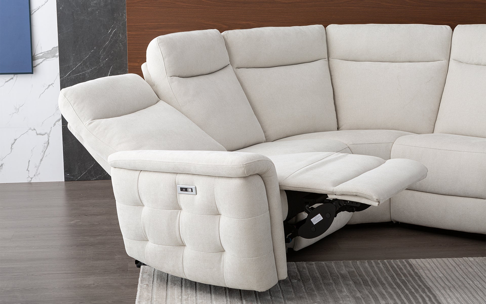 Vanguard Modern Reclining Sectional Sofa - 3-Piece L-Shaped Recliner Couch with Cup Holders & USB Ports - Plush Fabric Living Room Furniture for Home Theater & Family Gatherings