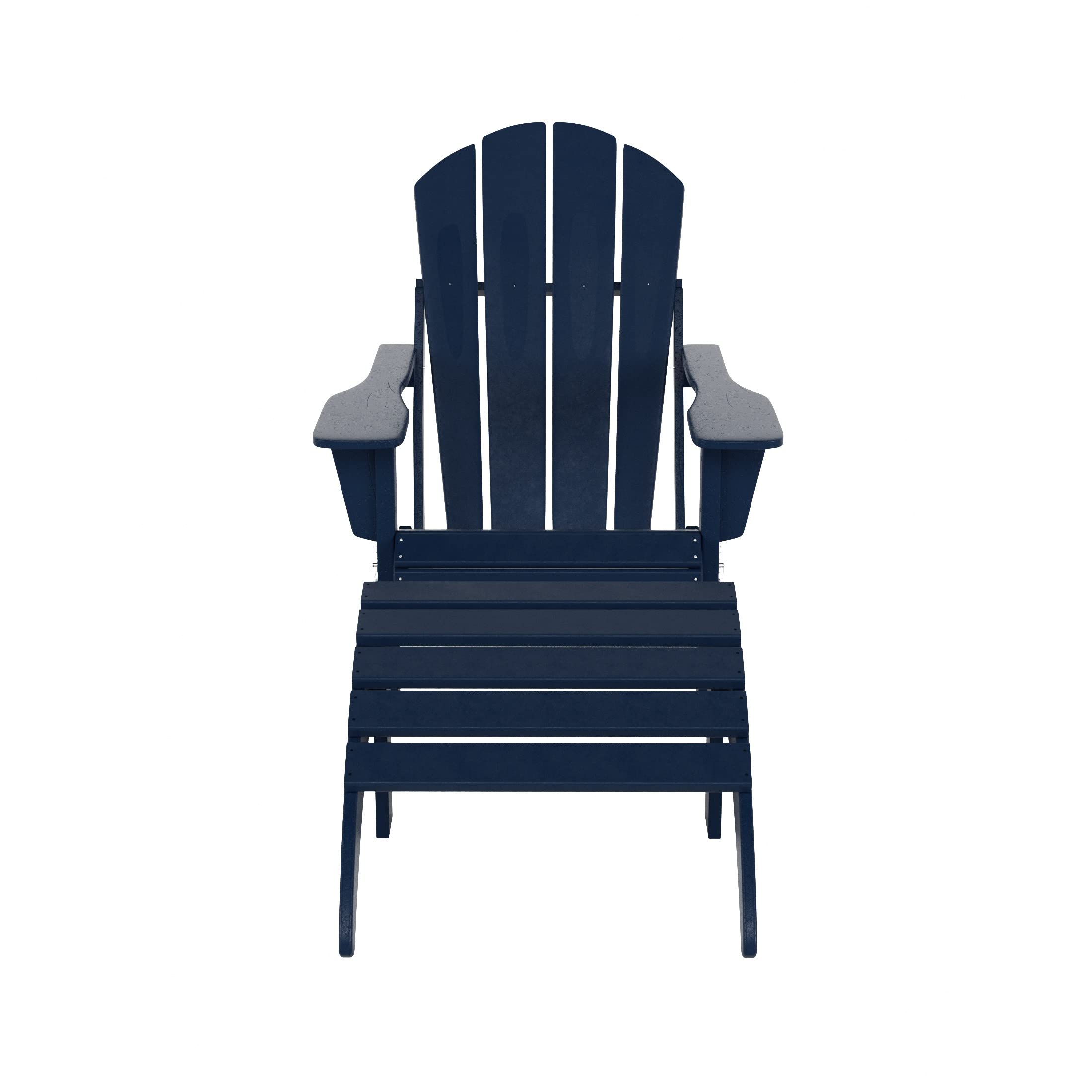WestinTrends Malibu 2-Piece Outdoor Lounge Chair Set with Ottoman - All-Weather Poly Lumber Adirondack Patio Chairs for Poolside, Garden, Backyard & Beach Relaxation - Navy Blue Folding Chairs for Comfortable Outdoor Seating