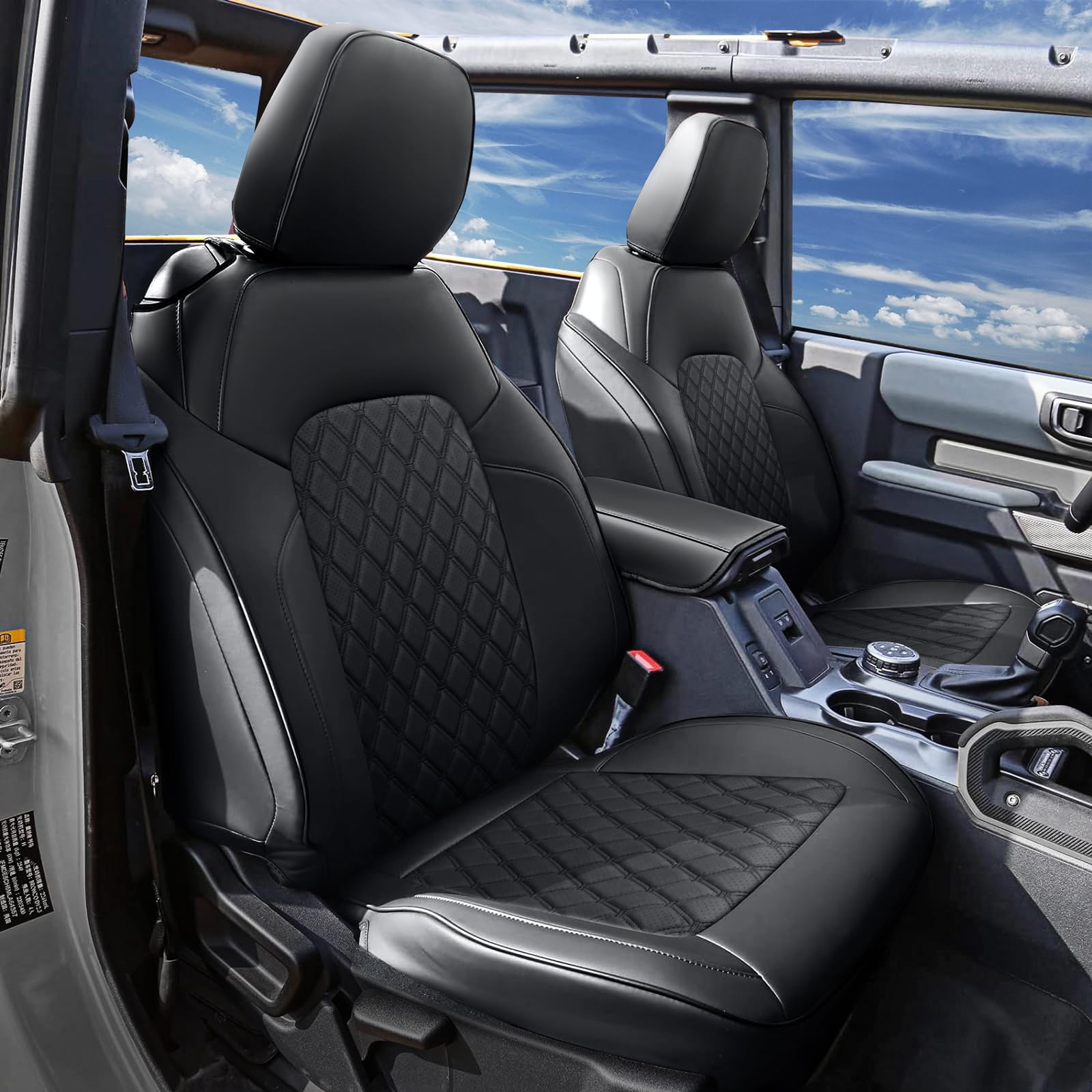 Custom Fit Ford Bronco 2 Door Seat Covers 2021-2025 - Full Set Faux Leather with Airbag Compatibility (Black) | Durable & Stylish Protection for Off-Road Adventures & Daily Commutes