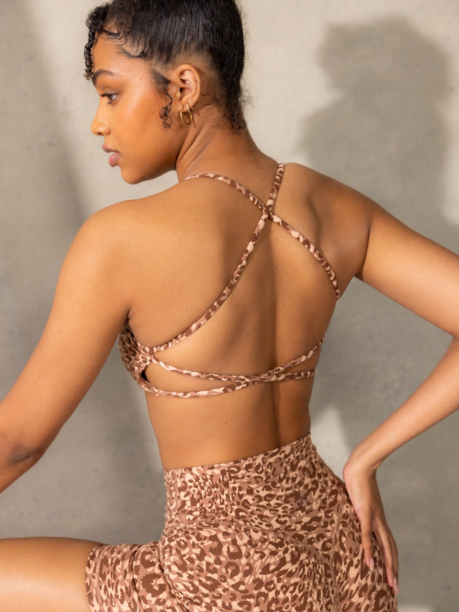 Empower Sports Crop Top - Mocha Leopard Print Workout Shirt for Women | Yoga, Running & Gym Fitness Apparel