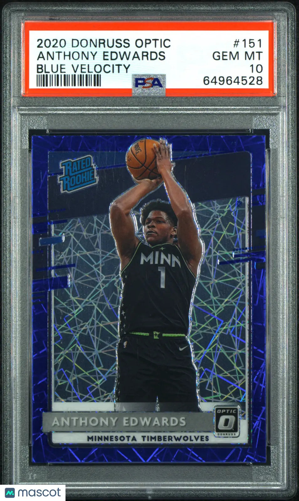 2020 Panini Donruss Optic Anthony Edwards Rated Rookie Blue Velocity PSA 10 Gem Mint Basketball Card - Perfect for Collectors, Investors & Sports Memorabilia Displays