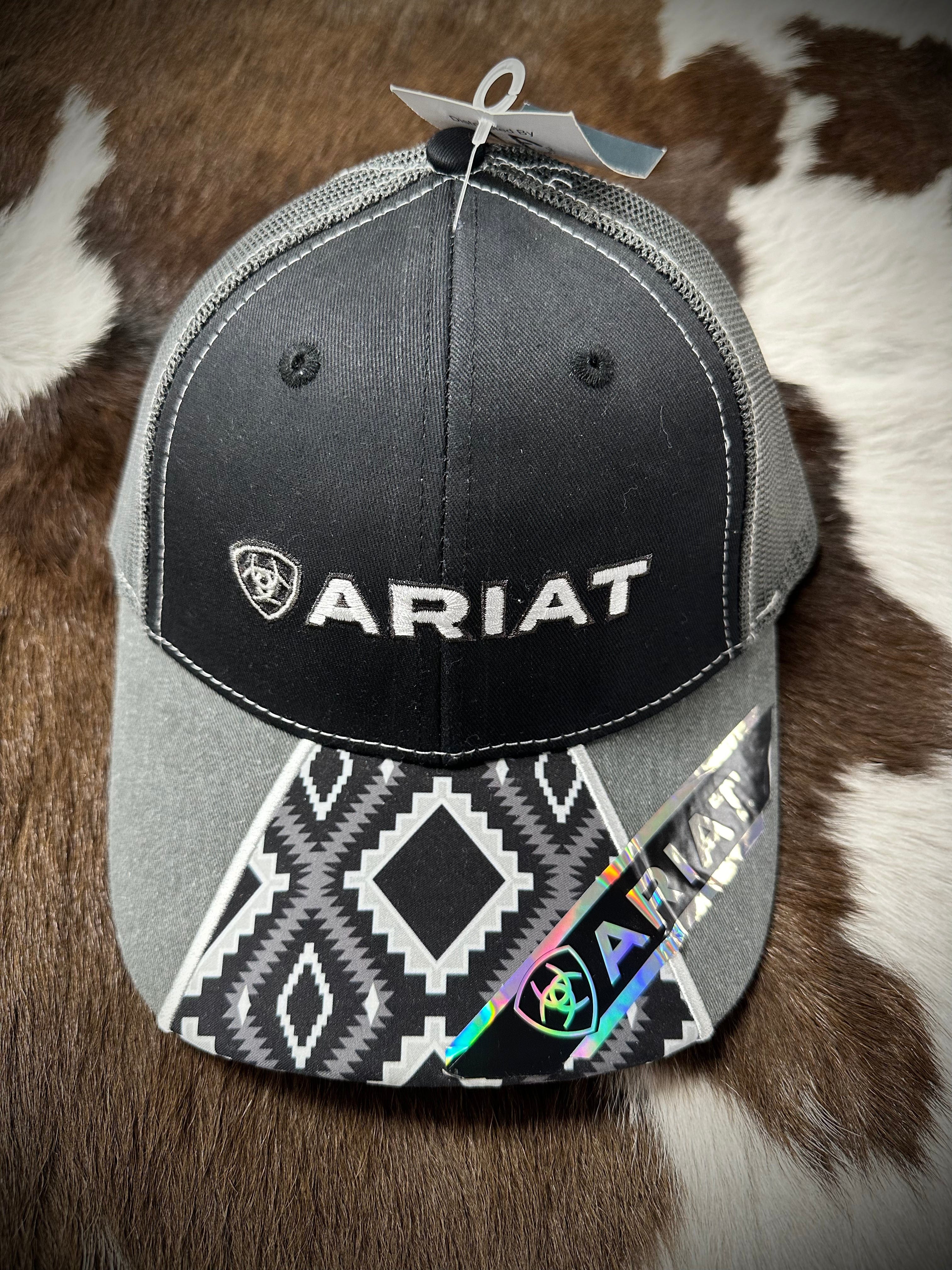 Ariat Men's Black and Grey Aztec Print Baseball Cap - Stylish and Comfortable Hat for Outdoor Activities, Sports, and Casual Wear