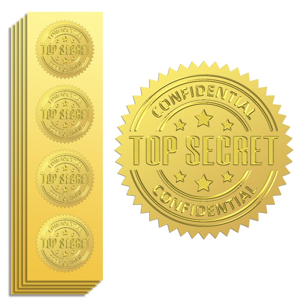 Premium Gold Foil Stickers - 2 Inch Embossed Confidential Seals (100Pcs) - Self-Adhesive Security Labels for Secret Documents, Envelopes & Packages - Perfect for Office Use, Legal Files & Diplomatic Correspondence