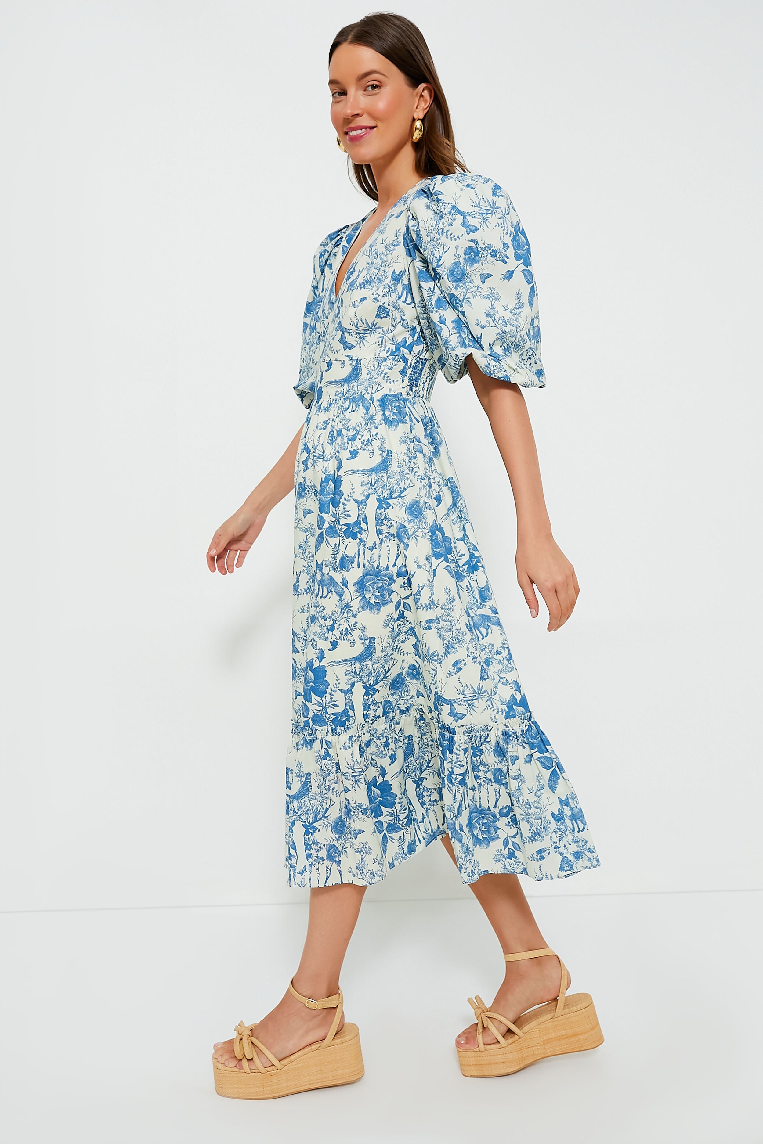 Blue Woodland Floral Lindley Dress - Elegant Floral Print Summer Dress for Women | Perfect for Weddings, Parties & Casual Outings