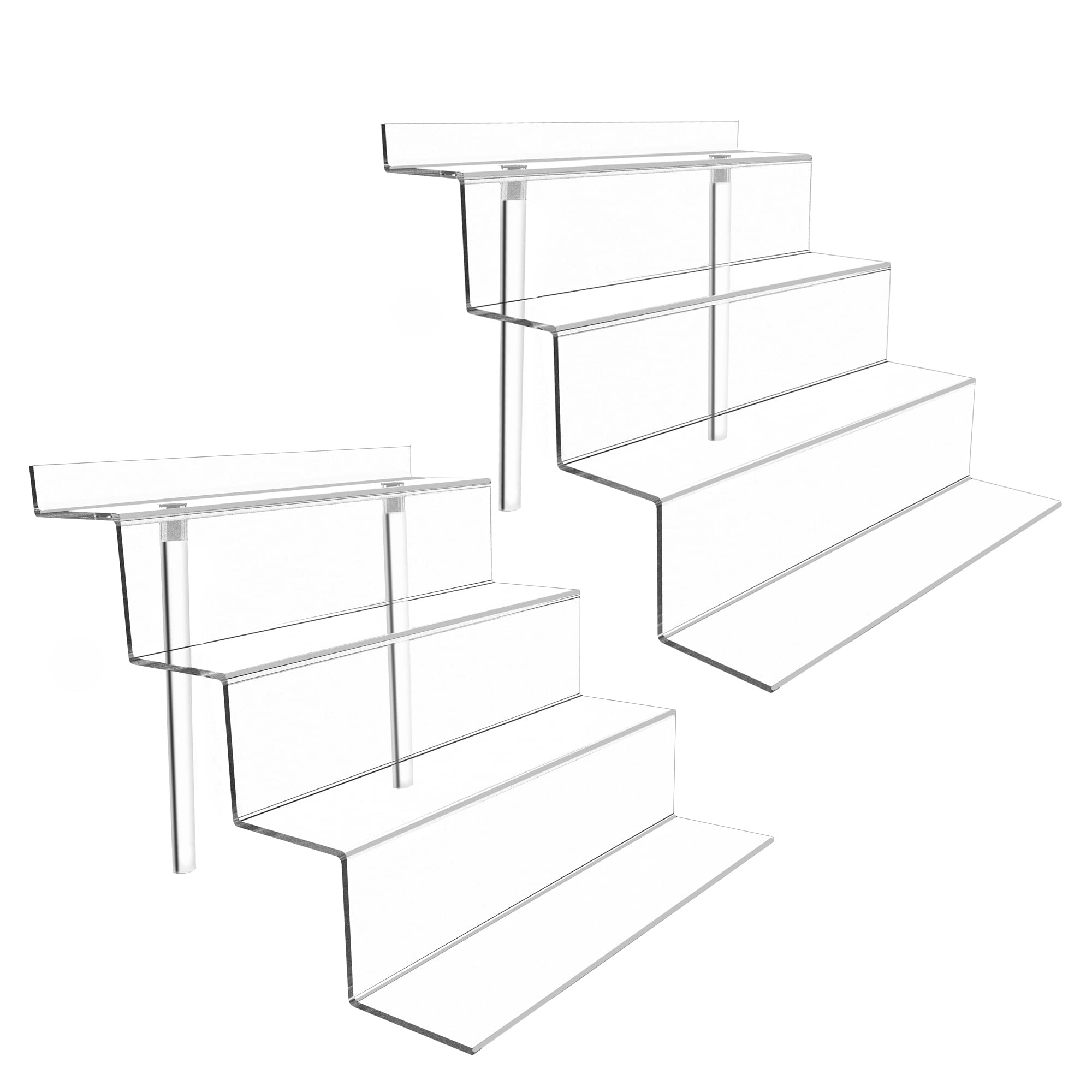 4 Tier Black Display Stand Riser - 2 Pack for Perfume, Makeup, Cupcakes & Desserts - Multi-Purpose Organizer for Countertops, Cabinets & Home Decor (9x6 Inches, Clear) - Perfect for Retail Stores, Bathroom Vanity & Party Displays