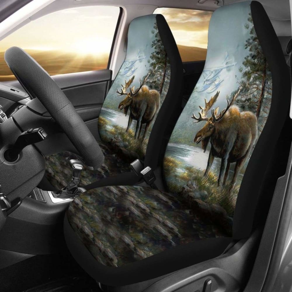 2Pcs Durable Car Seat Covers for Moose Hunting - Waterproof & Universal Fit - Perfect for Trucks, SUVs & Off-Road Vehicles (Model 205017) | Ideal for Hunting Trips, Outdoor Adventures & Daily Commute