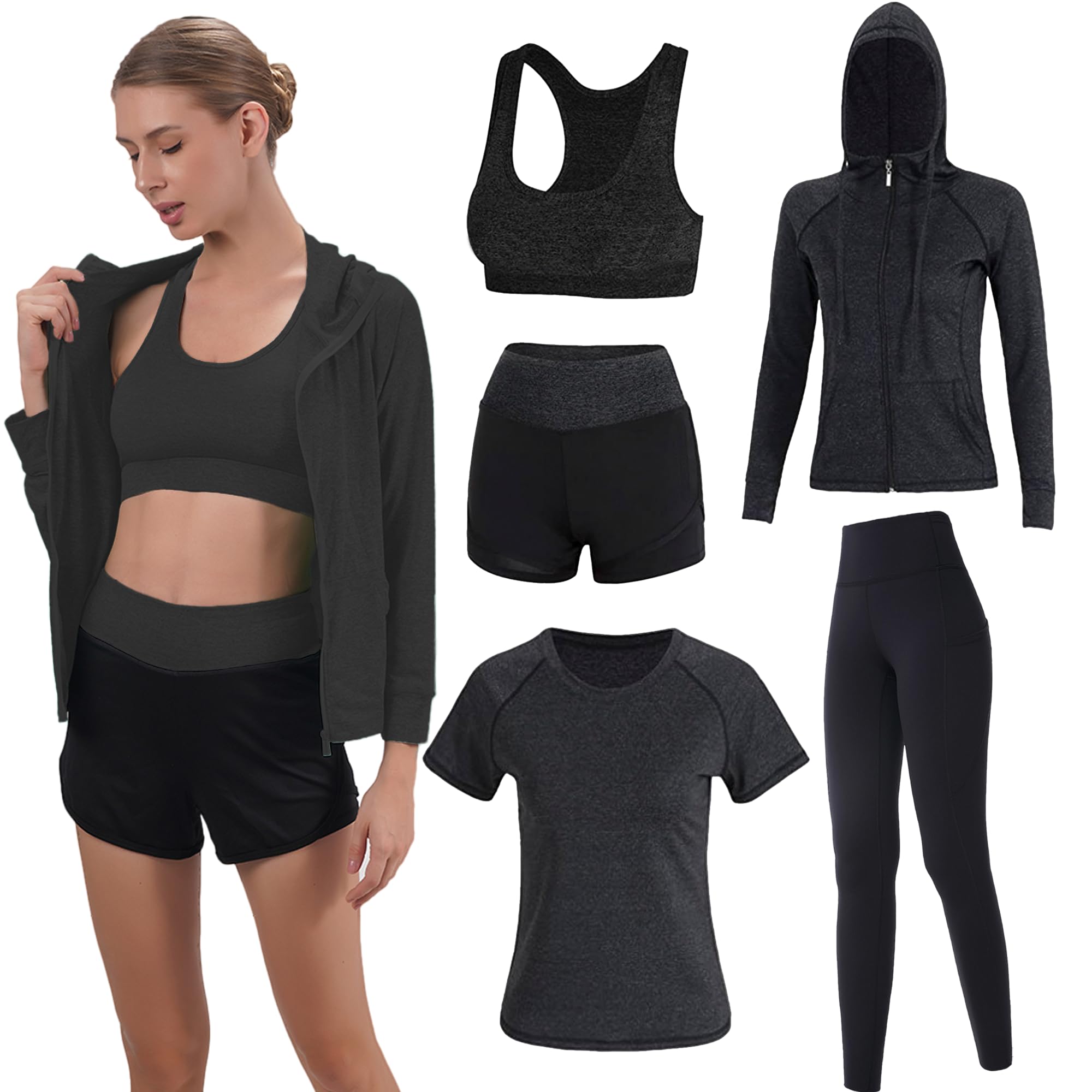 Inmarces Women's 5-Piece Workout Sets - Yoga Outfits & Activewear Tracksuit for Gym, Running & Fitness | Comfortable Exercise Clothes for Yoga, Pilates & Home Workouts
