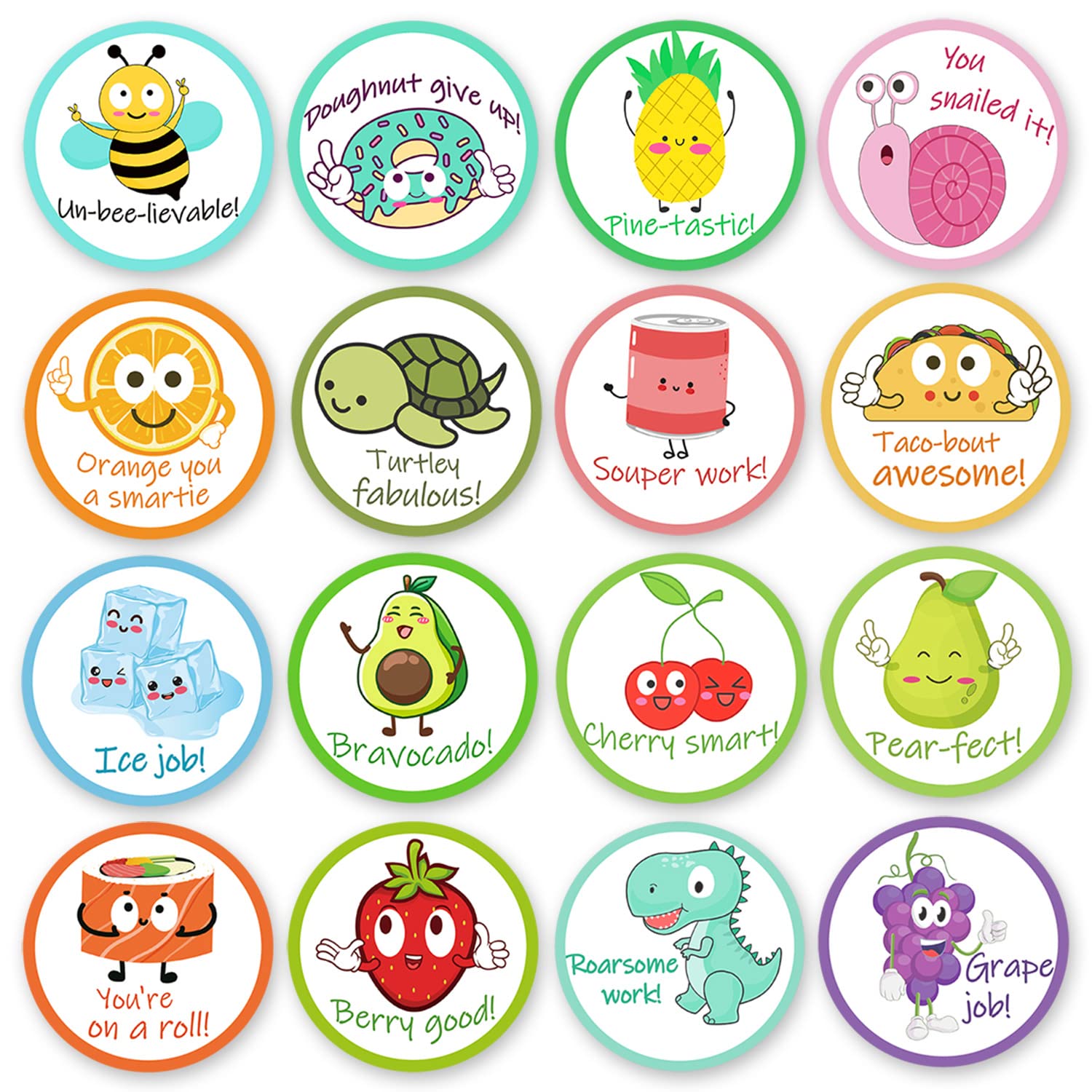 600 Pcs Teacher Reward Stickers for Kids - Cute Round Animal Motivational Stickers for Preschool, Elementary & High School Students - 16 Fun Designs - Perfect for Classroom Supplies, Homework Incentives & Behavior Charts