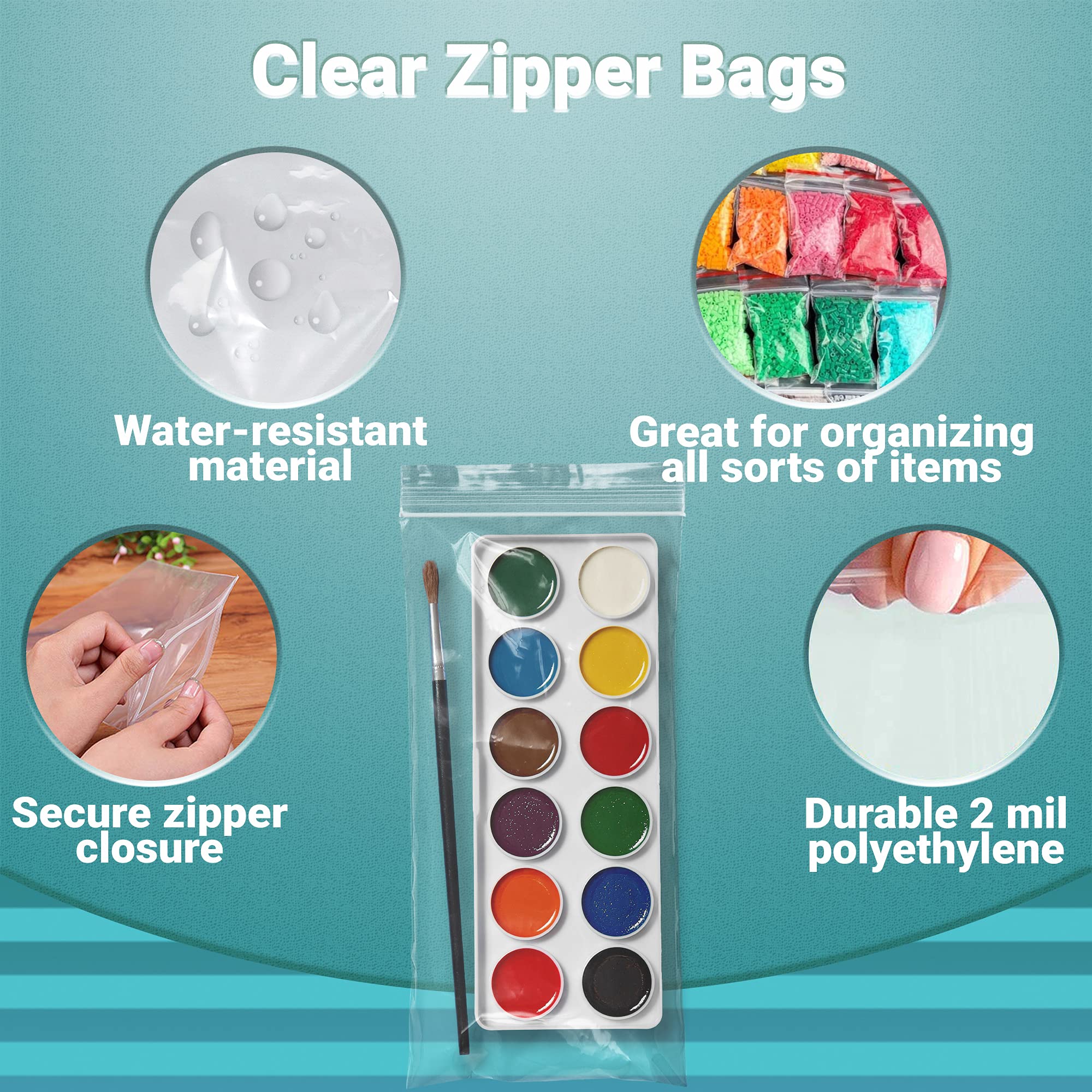 1000 Pack 4x10 Inches Clear Reclosable Zipper Bags - 2 Mil Thick Waterproof Plastic Storage Bags for Jewelry, Crafts & Industrial Use | Durable Zipper Closure for Organizing Small Items
