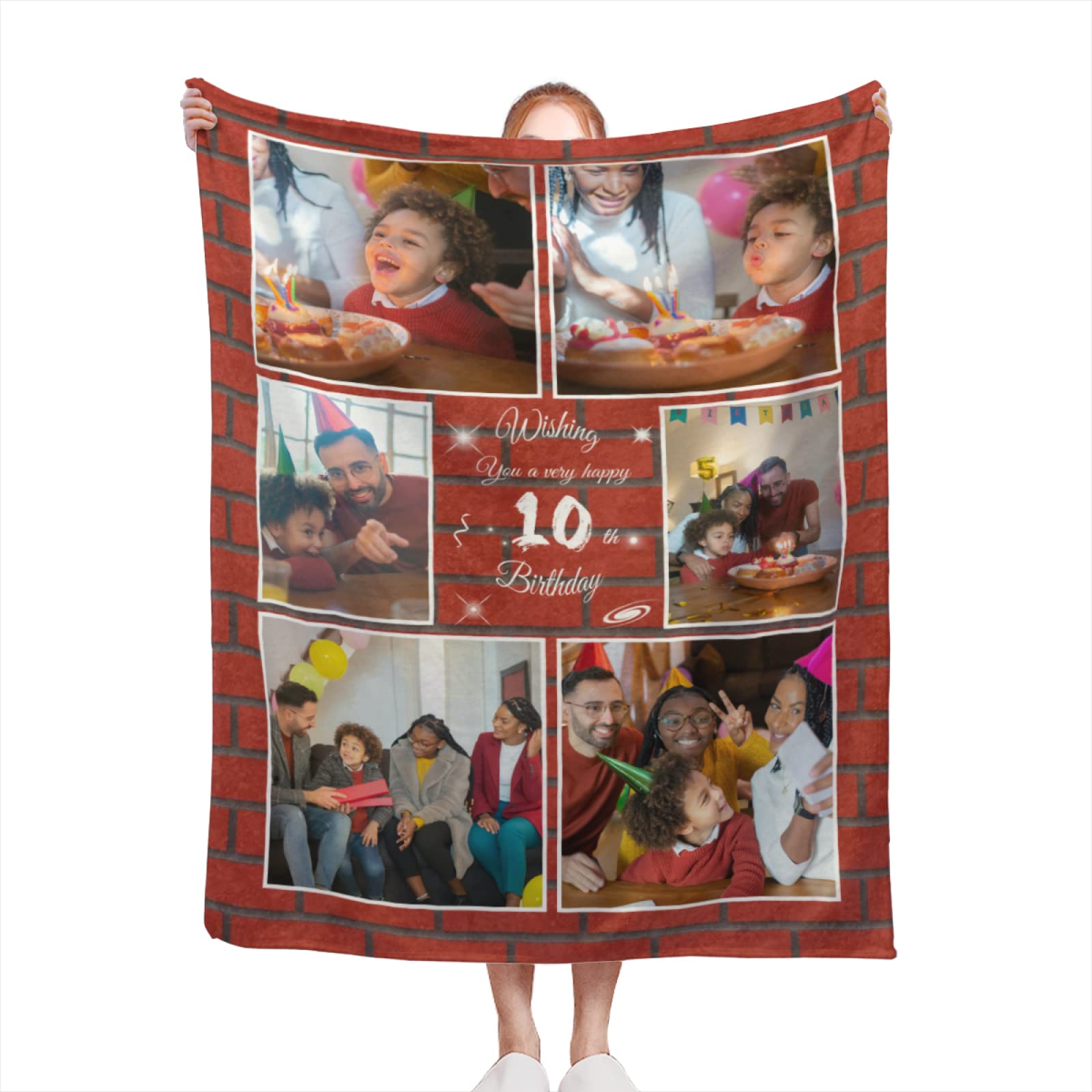 Personalized 50th Birthday Blanket with Name & Photos - Custom Photo Blanket for Women, Adults - Unique Anniversary, Valentine's Day Gift Idea - Perfect for Cozy Nights, Family Gatherings & Special Occasions