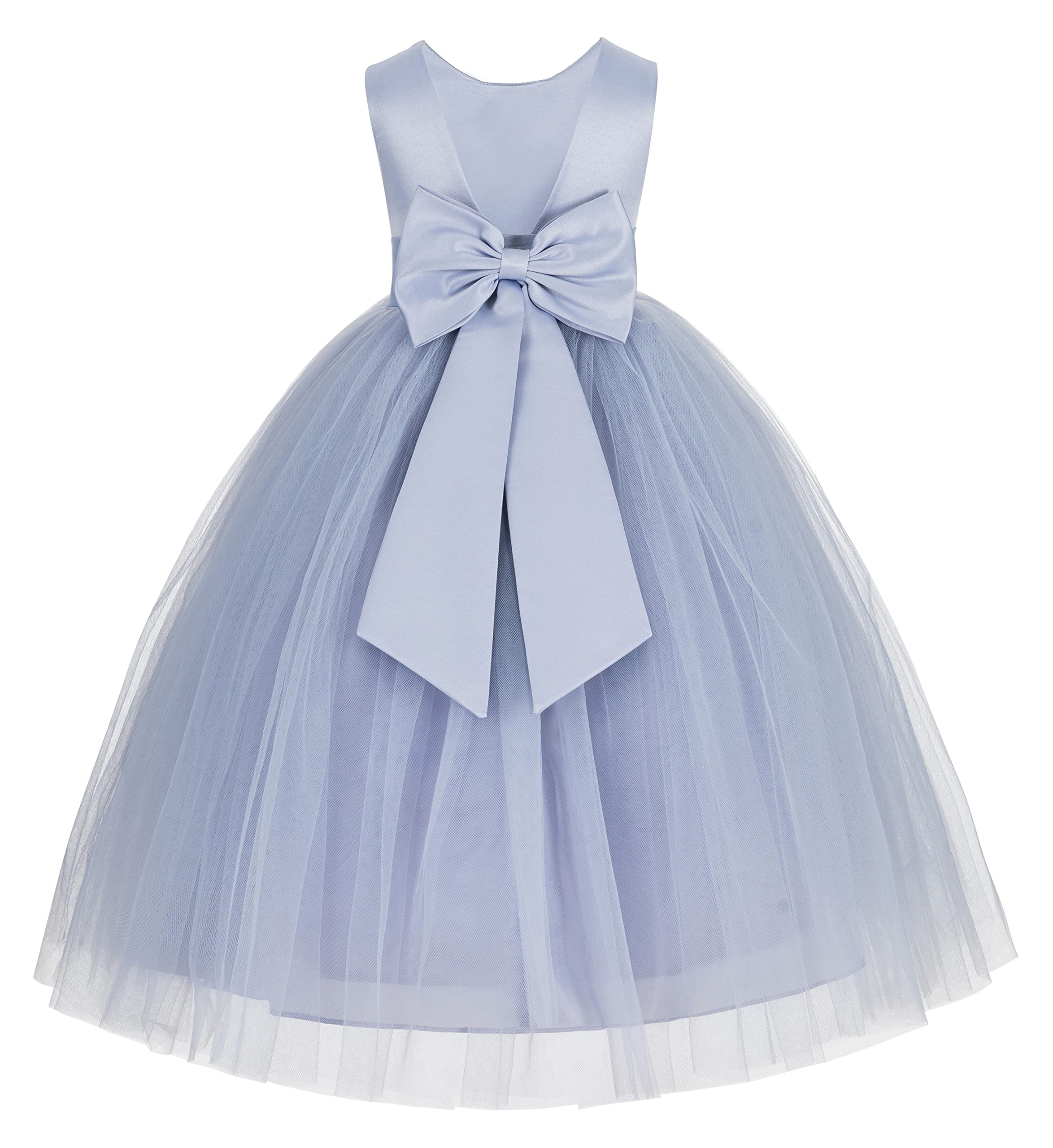 Elegant V-Back Satin Flower Girl Dress for Weddings | Formal Girls Party Dress | Perfect for Wedding Guest, Flower Girl, and Special Occasions