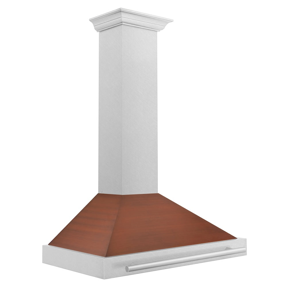 ZLINE 36 Inch Convertible Wall Mount Range Hood - Satin Stainless Steel with Copper Shell & Stainless Steel Handle (KB4SNX C 36) | Powerful Kitchen Ventilation for Cooking, Grilling & Baking