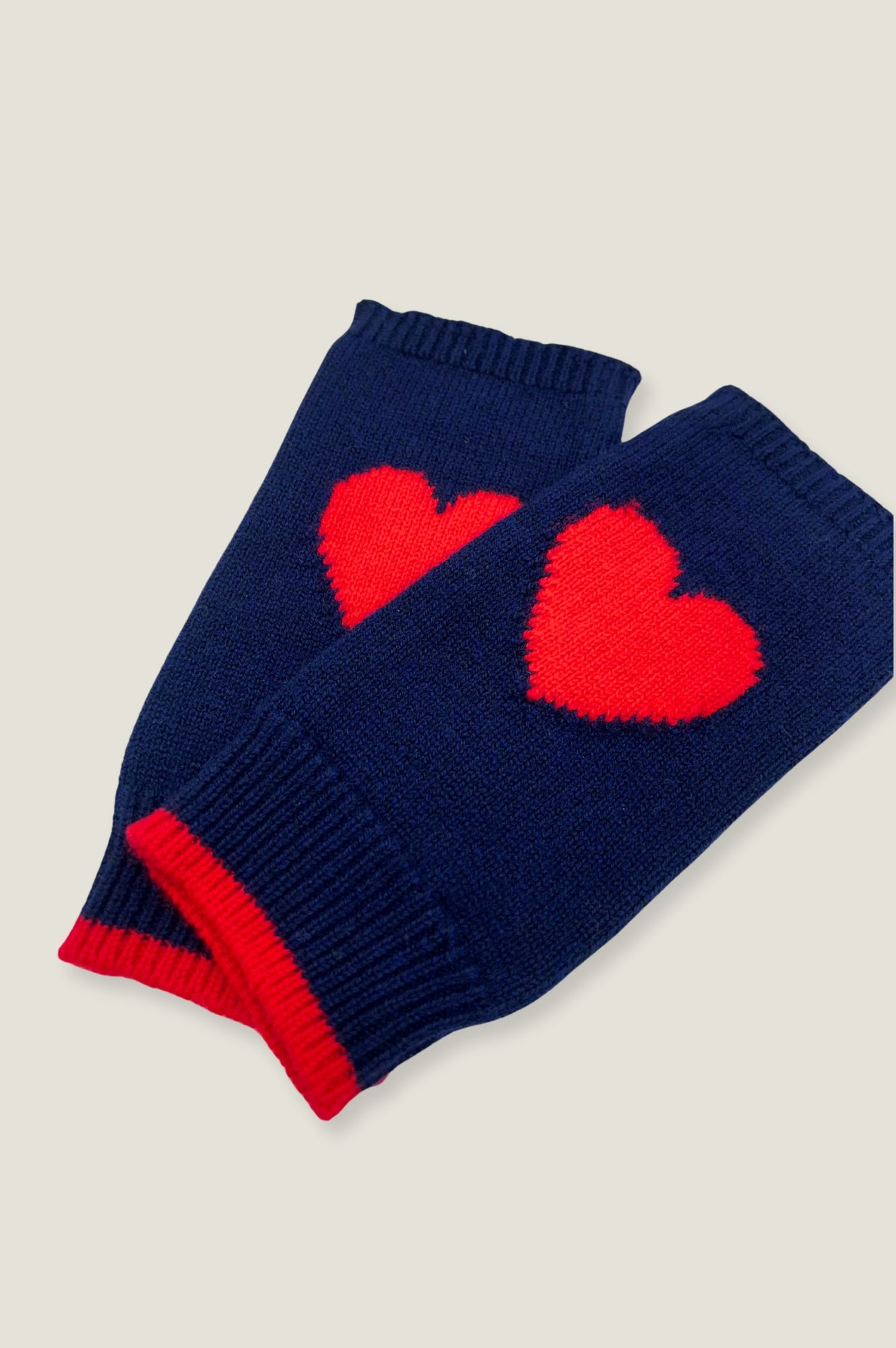 Fingerless Heart Gloves for Women - Navy & Red Knit Gloves - Perfect for Valentine's Day, Winter Fashion, and Outdoor Activities