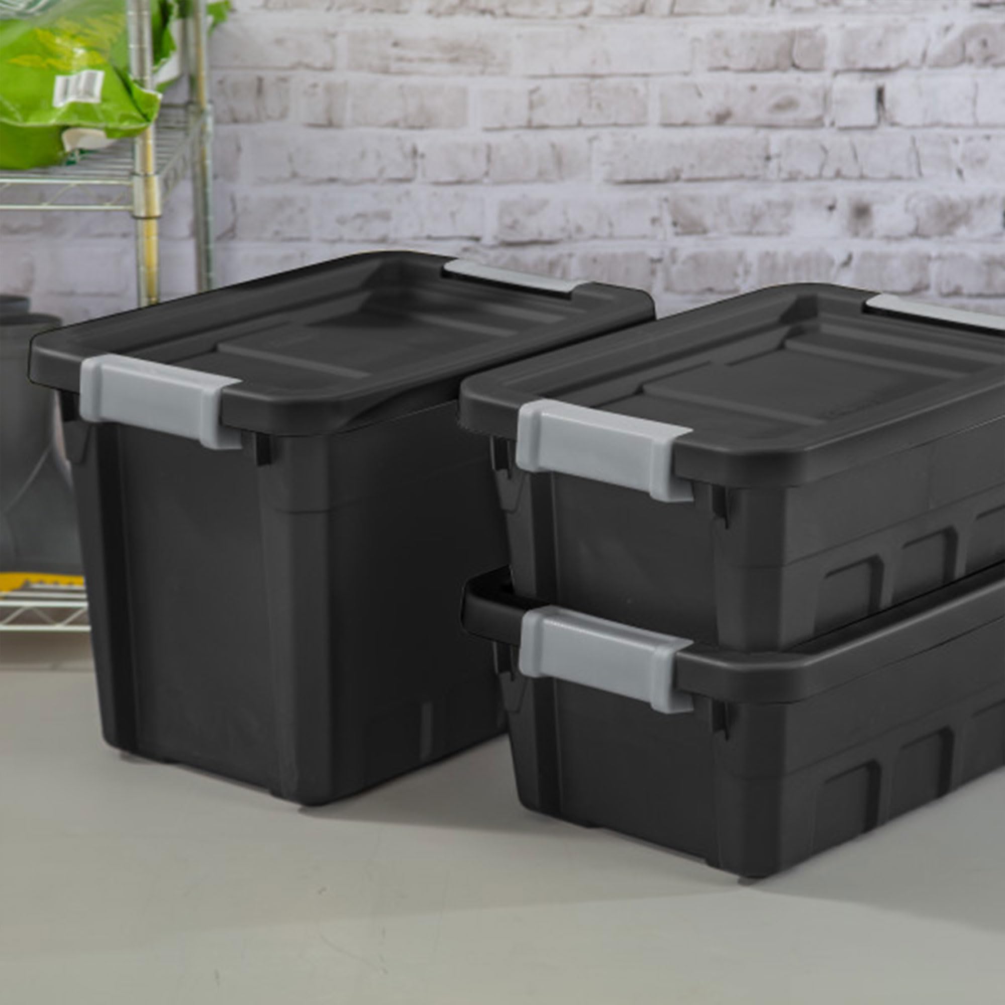 Sterilite 24-Pack 4 Gallon Black Plastic Storage Bins with Lids - Stackable Clear Organizing Containers for Home, Office & Garage Storage Solutions