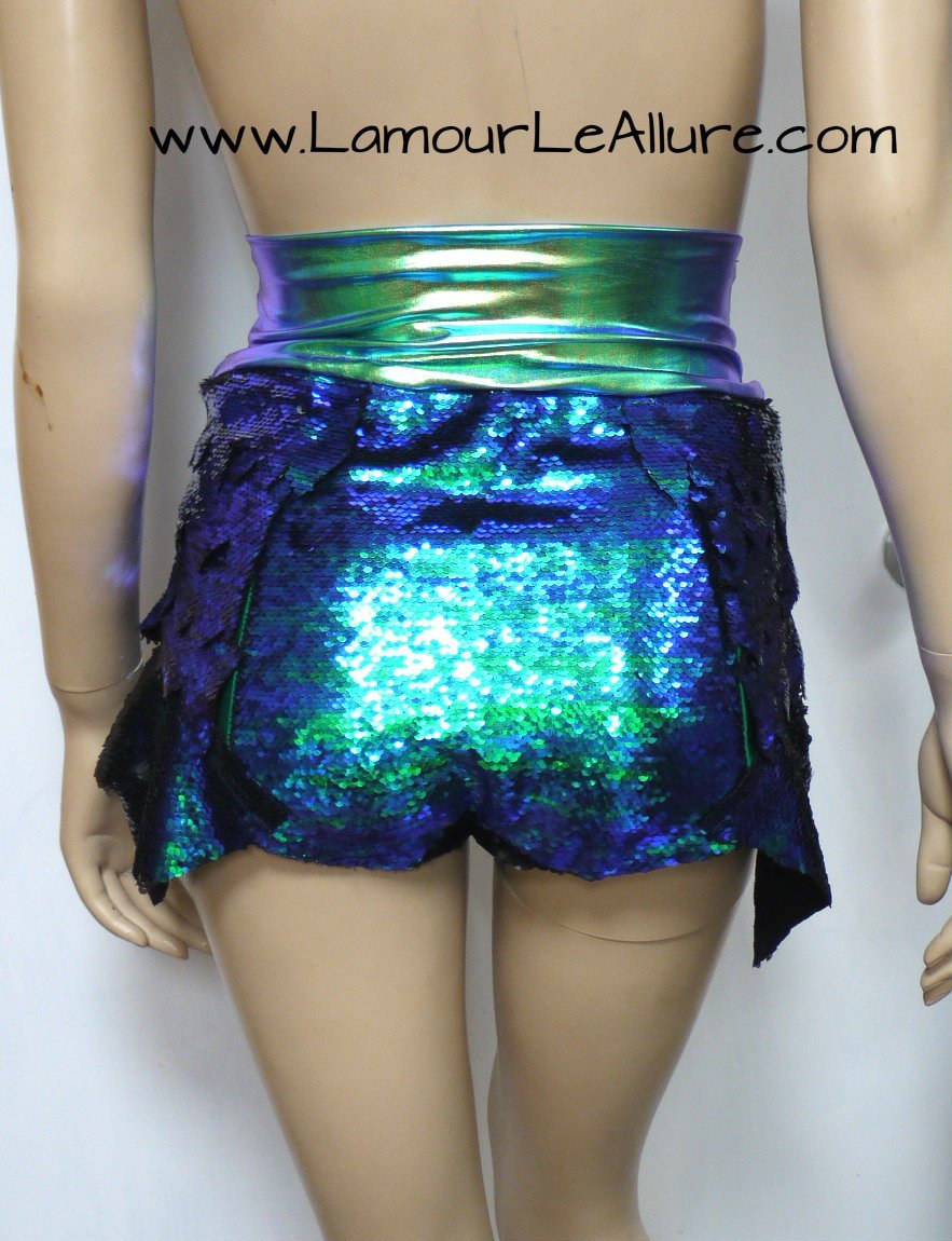 Ariel Iridescent Dragon Scale Mermaid Siren Rave Shorts - Sexy Costume for Women, Halloween Party, Cosplay, Festival & Rave Outfits