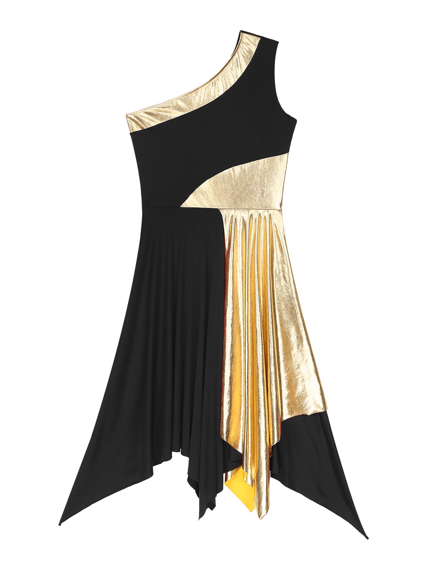 JEYPINMI Women's One Shoulder Liturgical Dance Dress - Color Block Worship & Praise Costume for Church Performances, Choir Events & Spiritual Celebrations
