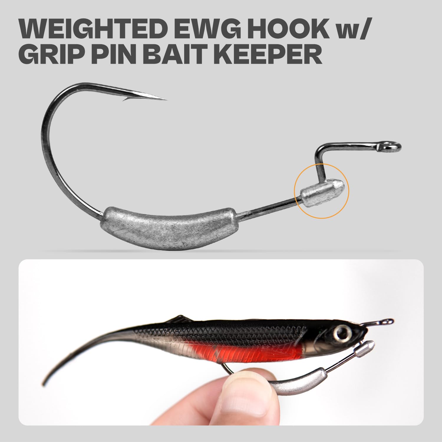 Weedless EWG Worm Fishing Hooks with Molded Bait Keeper - Weighted Swimbait Hooks (2/0, 3/0, 4/0, 5/0, 1/16, 1/8, 3/16, 1/4oz) - 15 PCs Set for Bass, Trout & Freshwater Fishing