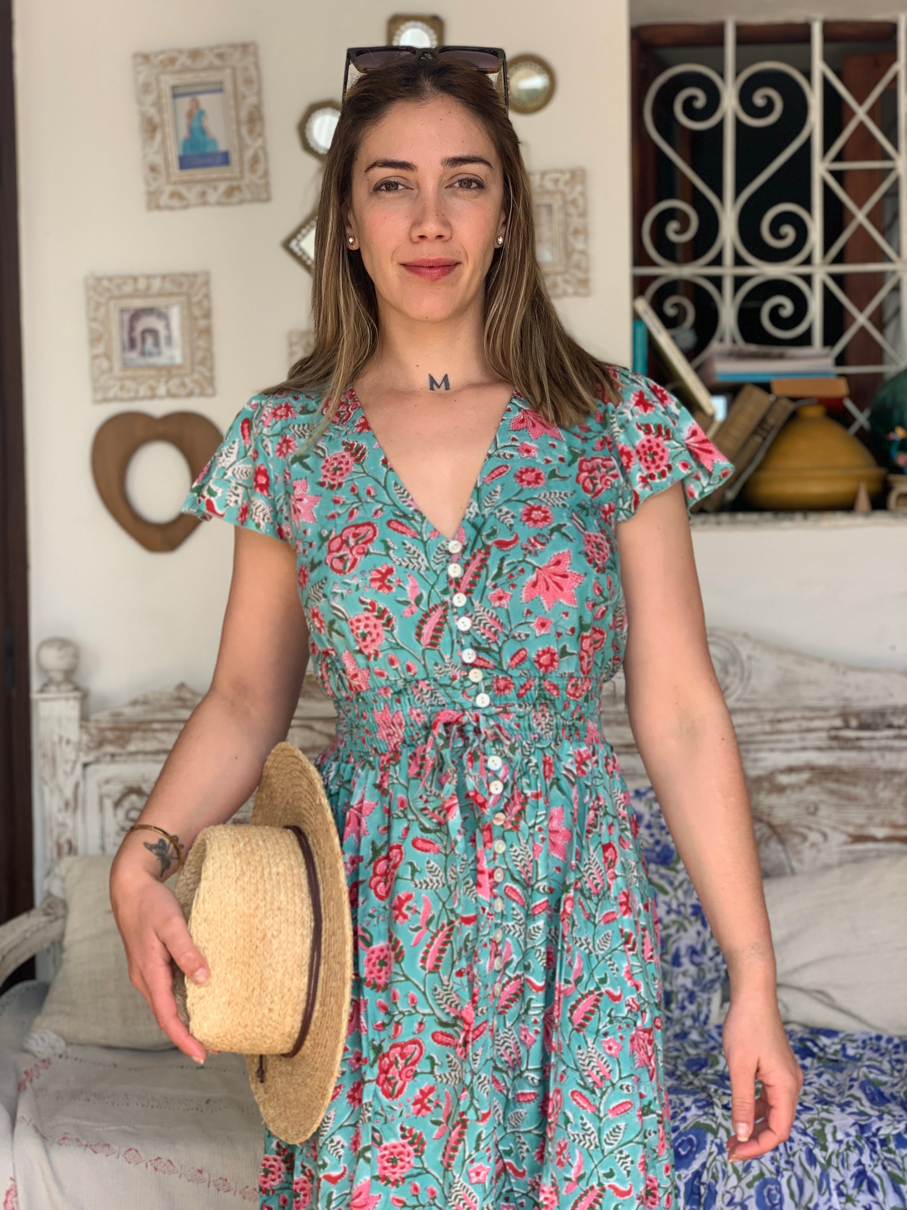 Boho Maxi Dress for Women - Nafisa Dream Blue Flowy Beach Dress | Perfect for Summer Vacations, Beach Weddings & Festivals