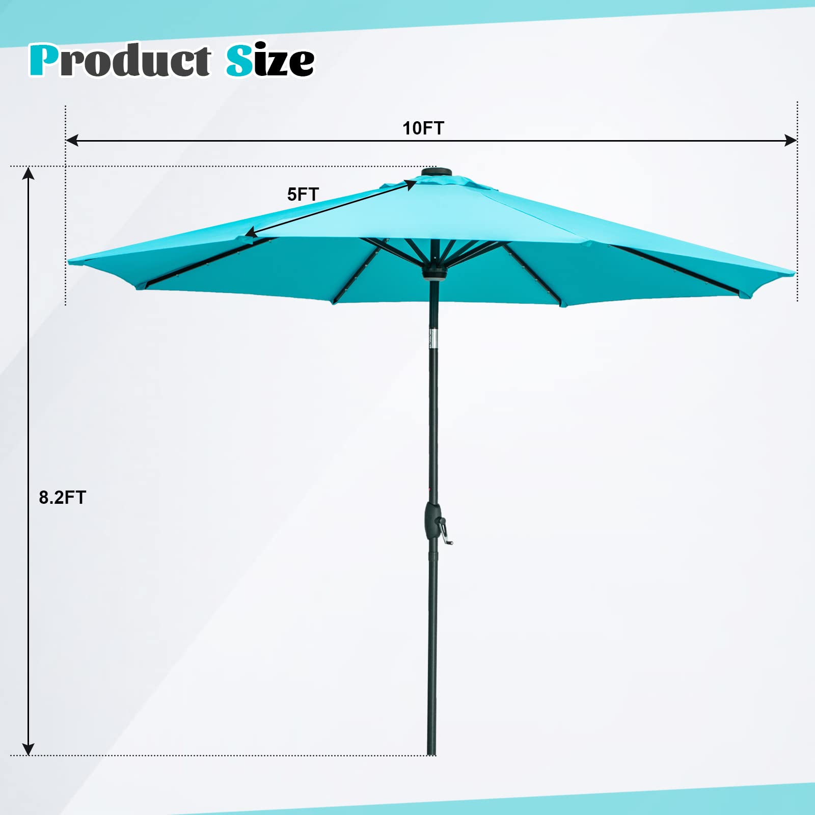 Ainfox 10ft Solar Patio Umbrella with LED Lights - Heavy Duty Steel Frame, Waterproof Sun Shade for Outdoor Garden, Deck, Poolside - Perfect for Backyard, Patio, Restaurant & Beach Use
