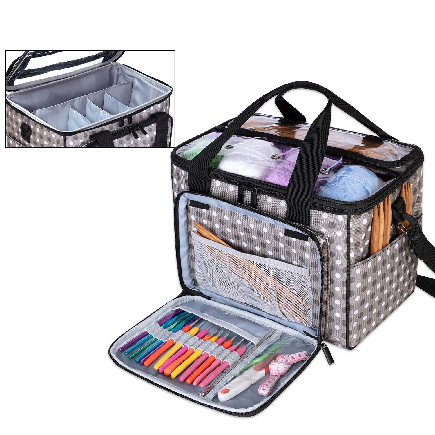 Teamoy Knitting Bag - Large Yarn Storage Tote with Inner Dividers for Crochet Projects | High Capacity Organizer for Knitting Needles, Crochet Hooks & Craft Supplies | Perfect for Home Knitting, Travel & Yarn Storage (Accessories Not Included)