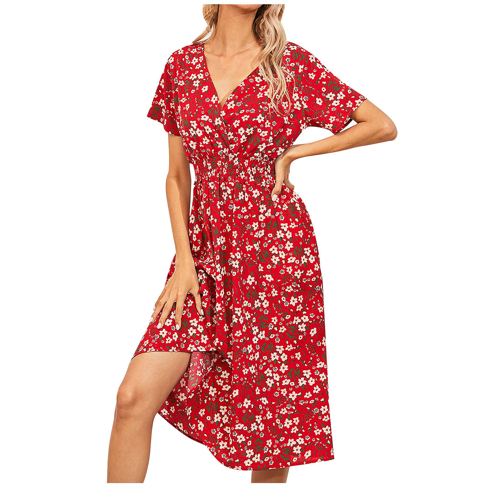 Elegant Floral Lace Dress for Women - Summer Casual V-Neck Short Sleeve Sundress (Knee-Length) | Perfect for Beach Vacations, Date Nights & Garden Parties