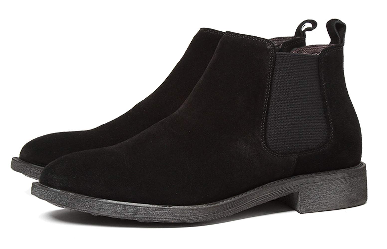 Santimon Men's Chelsea Ankle Boots - Suede Casual Boots for Men in Black & Orange | Comfortable Slip-On Shoes for Work, Outdoor & Daily Wear
