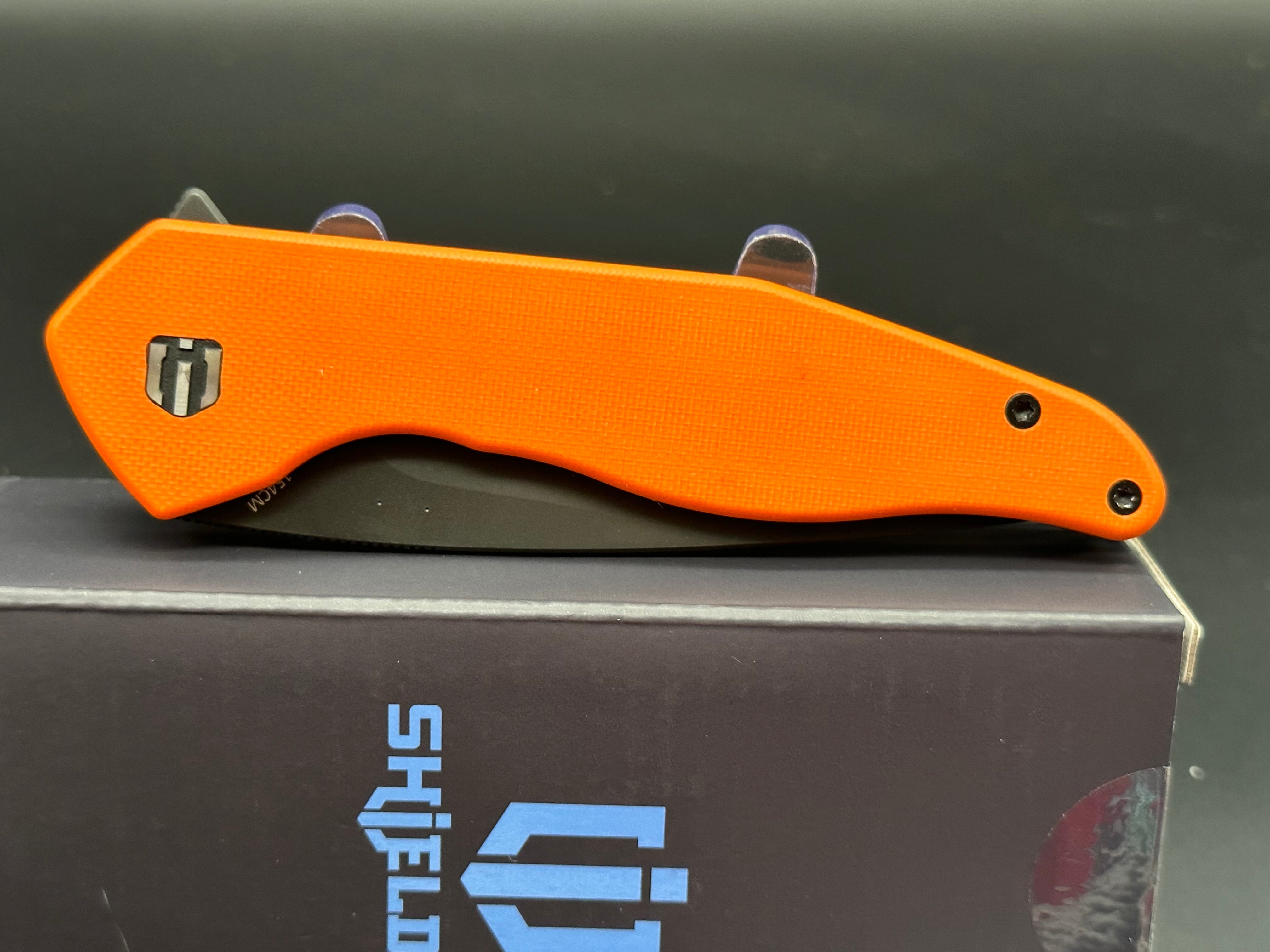 SHIELDON VIPER TANGERINE G10 Handle Folding Knife - 154CM Stainless Steel Blade - EDC Pocket Knife for Camping, Hiking & Outdoor Survival
