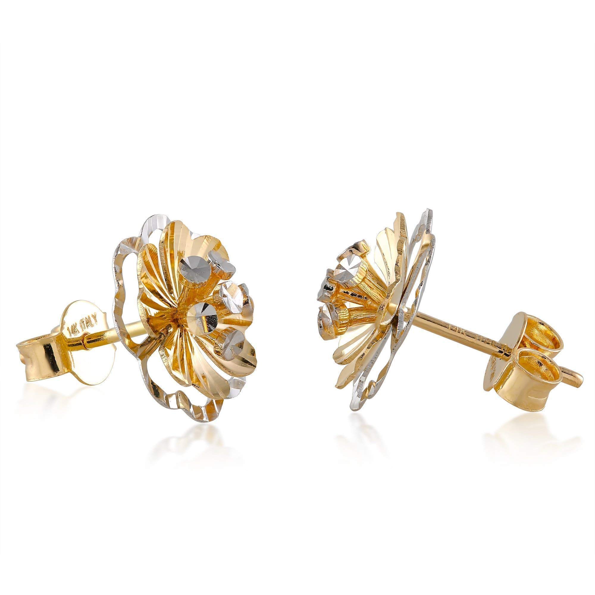 14K Two-Tone Gold Flower Stud Earrings for Women - Elegant Fine Jewelry Gift for Her - Perfect for Weddings, Parties & Everyday Wear