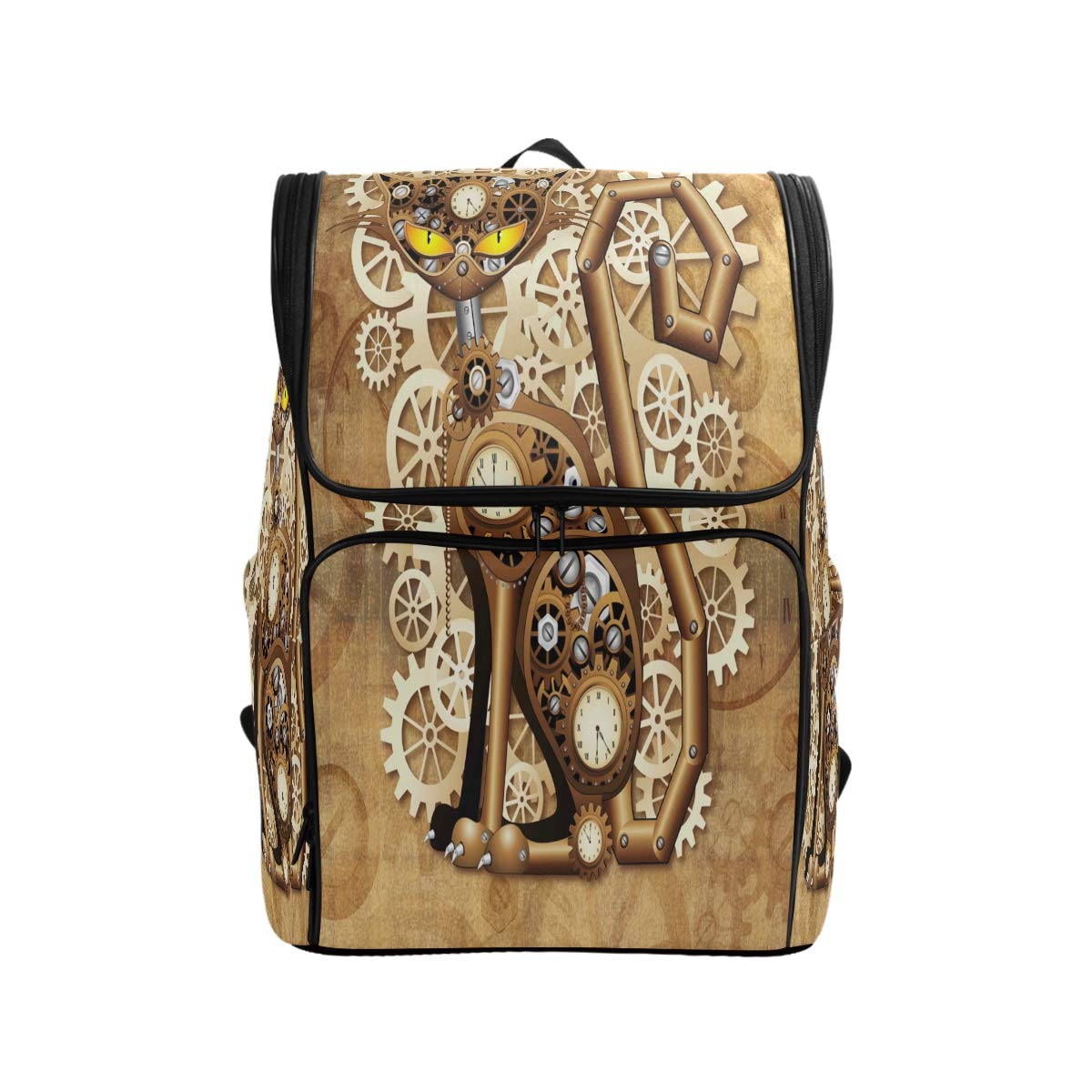 Vintage Steampunk Cat Print Backpack - Casual Daypack for College Students, Large Travel Hiking Bag with Laptop Compartment for Men & Women - Perfect for School, Work, Outdoor Adventures & Daily Commute