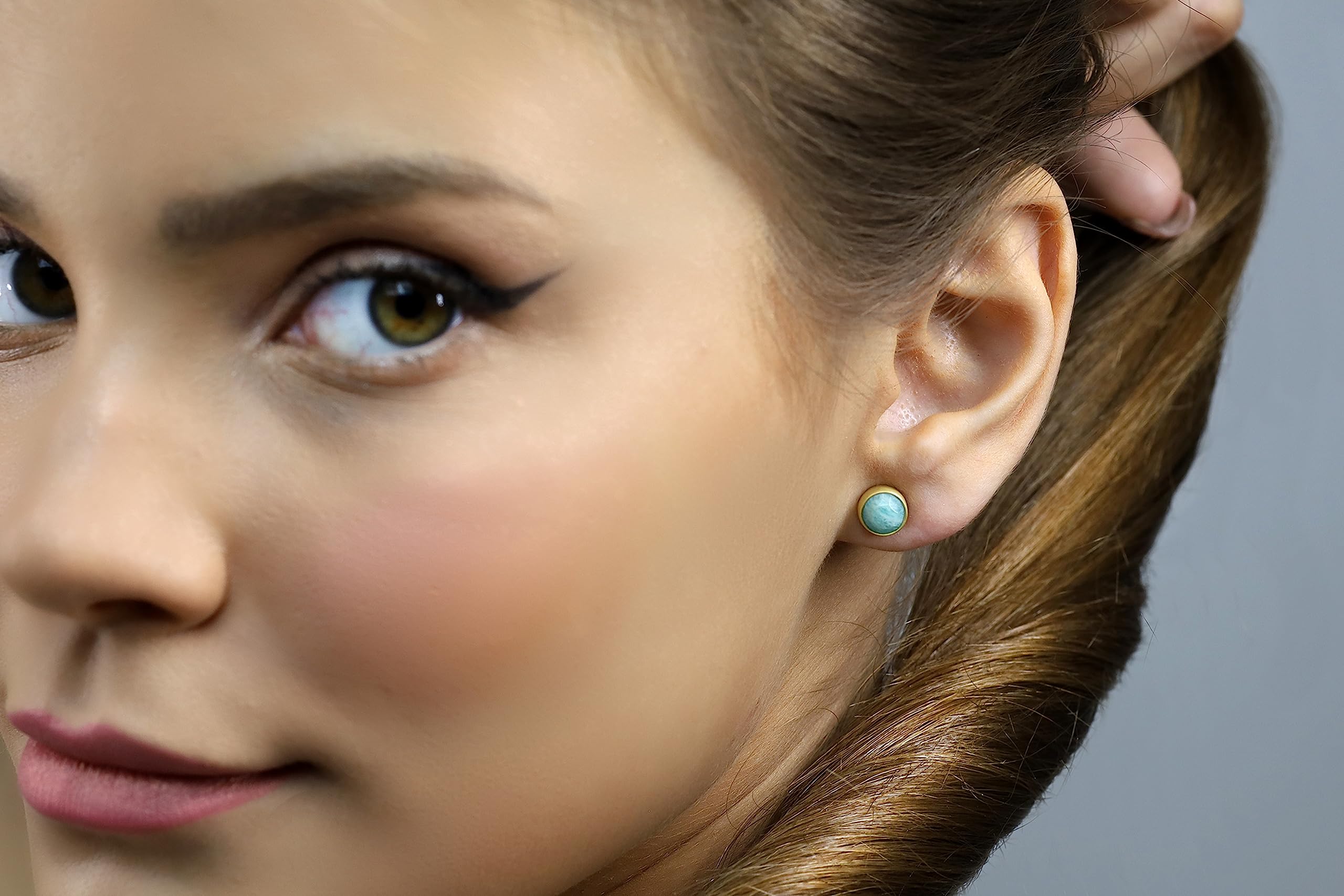 925 Sterling Silver Amazonite Earrings - Palladium Plated Gemstone Stud Earrings with Bezel Setting | Minimalist Sky Blue Bridesmaid Jewelry | High Energy AA Quality Indian Stone | Perfect for Weddings, Gifts & Everyday Elegance