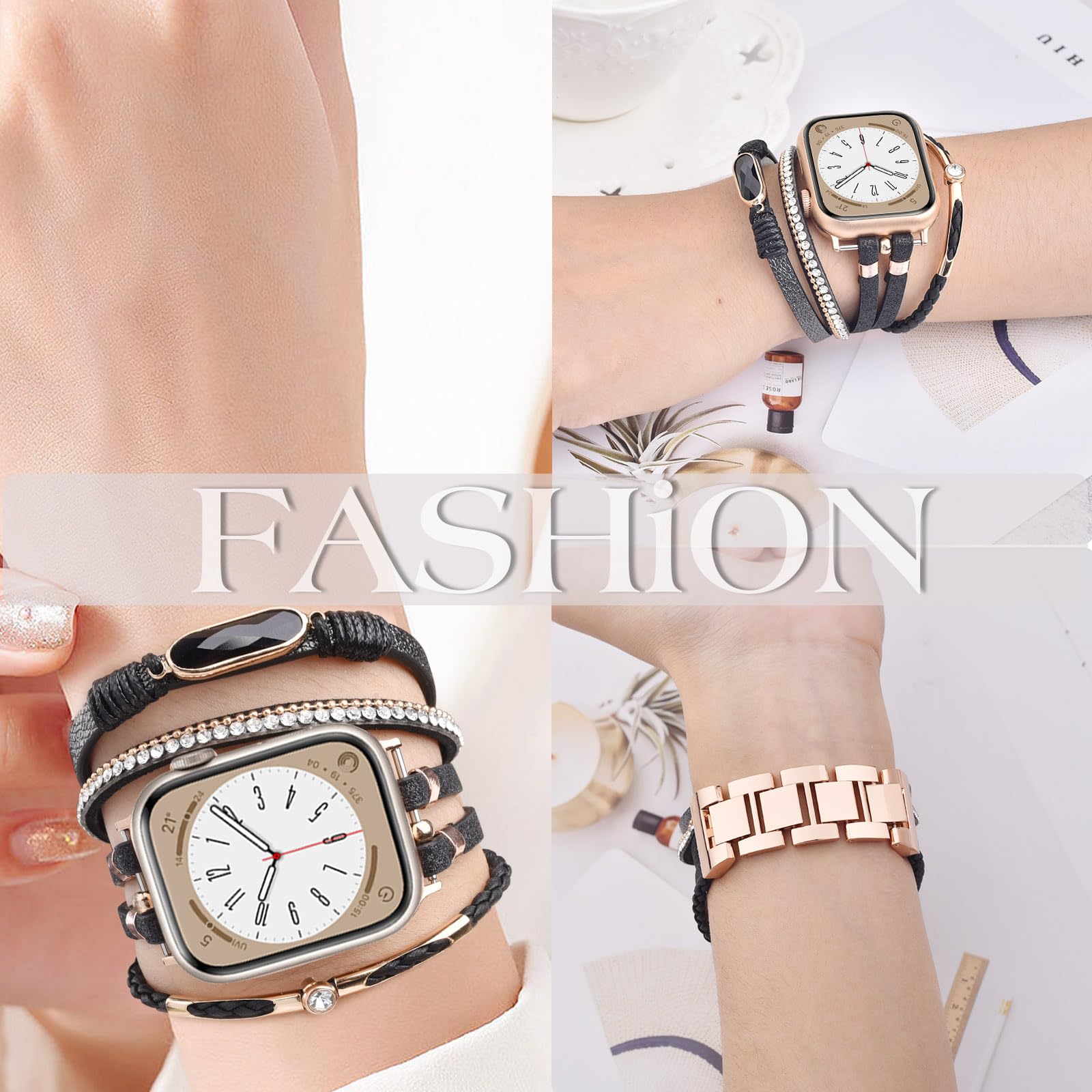 Boho Leather Apple Watch Band for Women - Adjustable 38mm 40mm 41mm iWatch Strap Compatible with Series 10/9/8/7/6/5/4/3/2/1/SE - Stylish Multilayer Wrap Bracelet for Everyday Wear & Boho Fashion Accessories