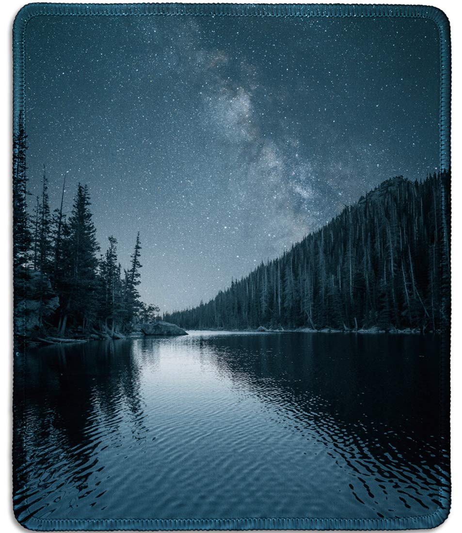 DealzEpic - Premium Landscape Art Mousepad - Forest River Milky Way Starry Night Design - Non-Slip Natural Rubber Base with Stitched Edges - 9.5x7.9 Inch Gaming & Office Desk Mat - Perfect for PC, Laptop, Computer Workstations