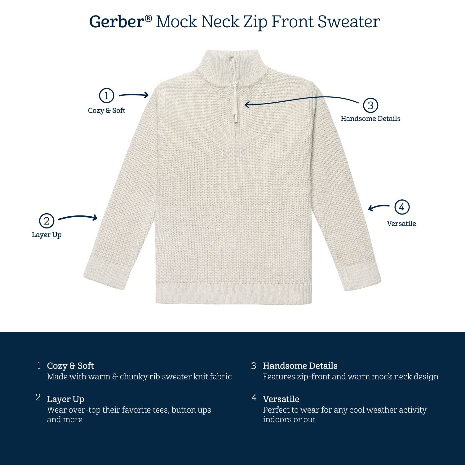 Gerber Baby Boys' Zip Front Sweater - Soft Cotton Cardigan for Infants & Toddlers - Perfect for Playdates, Daycare & Cool Weather Outings