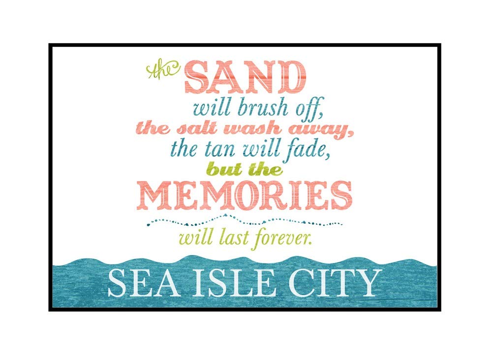 Sea Isle City New Jersey Beach Memories Last Forever - 24x16 Stretched Canvas Wall Art in Wooden Frame - Perfect for Coastal Home Decor, Living Room & Office Wall Art