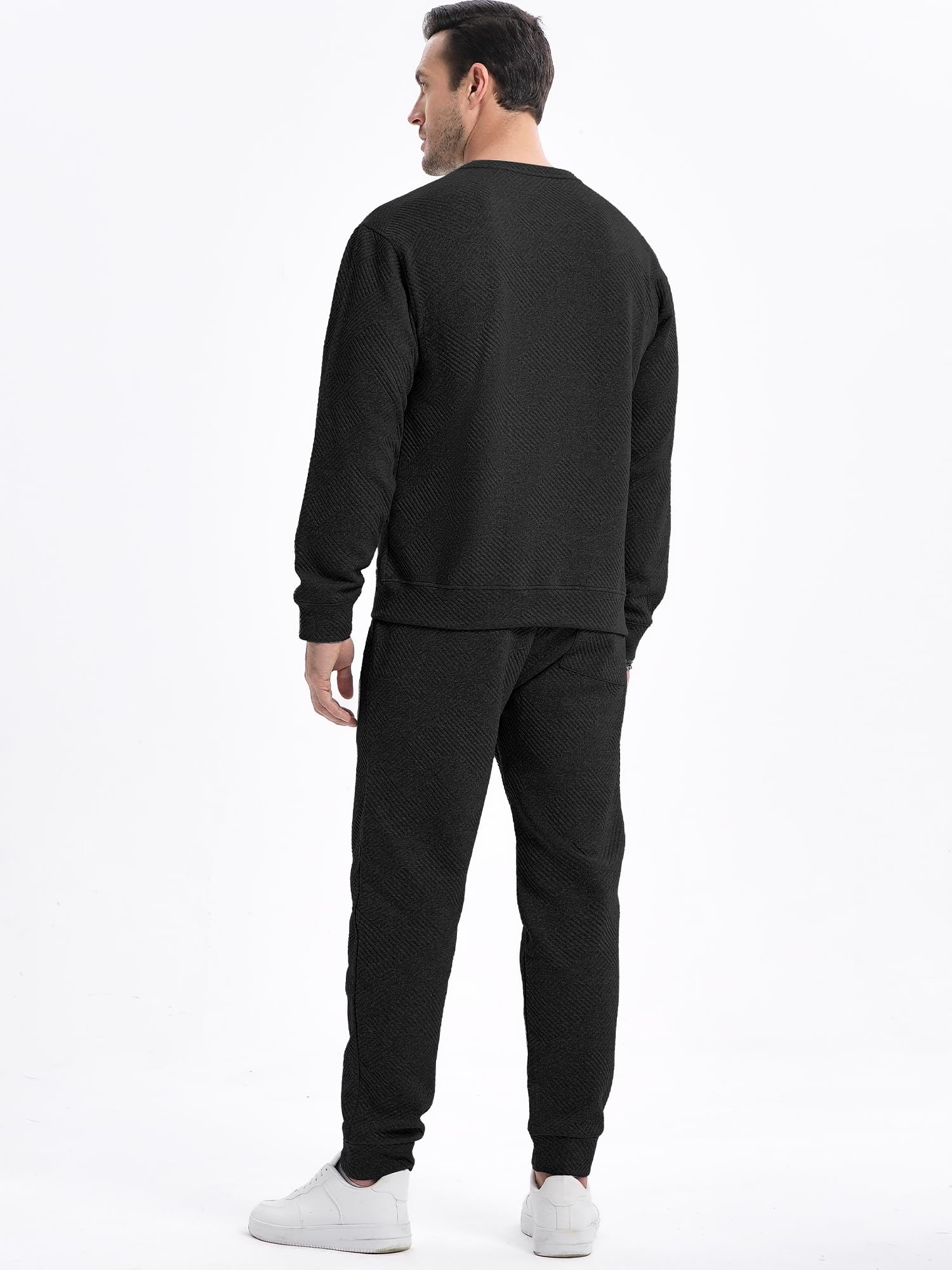 JMIERR Men's 2-Piece Knit Jacquard Pullover Sweatshirt & Joggers Tracksuit Set with Pockets - Comfortable Lounge Wear for Casual Outings, Gym, and Home Relaxation