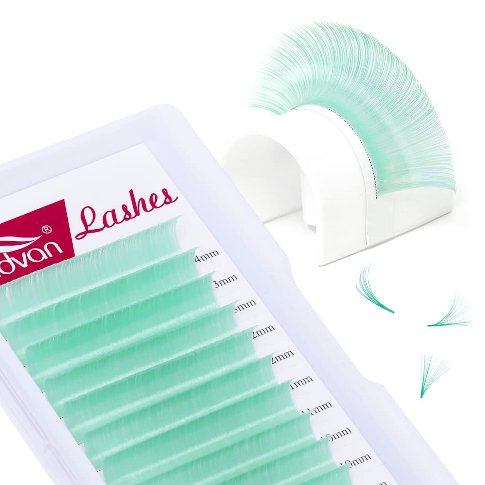 FADVAN Colored Eyelash Extensions - .07 D Curl 8-14mm Mixed Length Volume Lashes | Light Green Self-Fanning 2D-10D Cluster Lashes for Dramatic Eye Makeup | Perfect for Parties, Weddings & Special Occasions