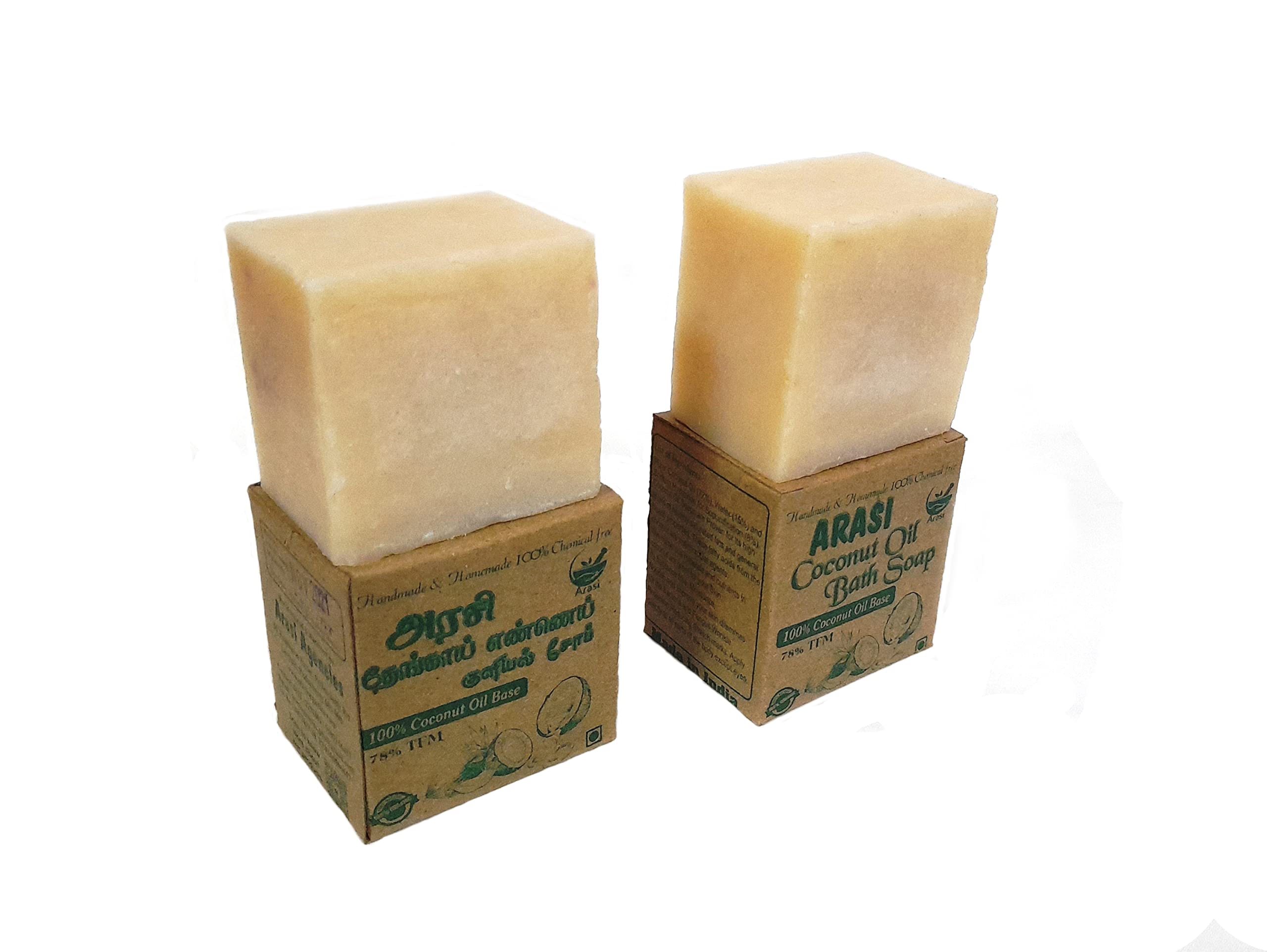Arasi Soaps Pure Handmade Coconut Oil Bath Soap (Pack of 2) - 100% Natural Moisturizing Soap for Dry Skin, 200g Each - Perfect for Daily Bathing, Spa & Gift Giving