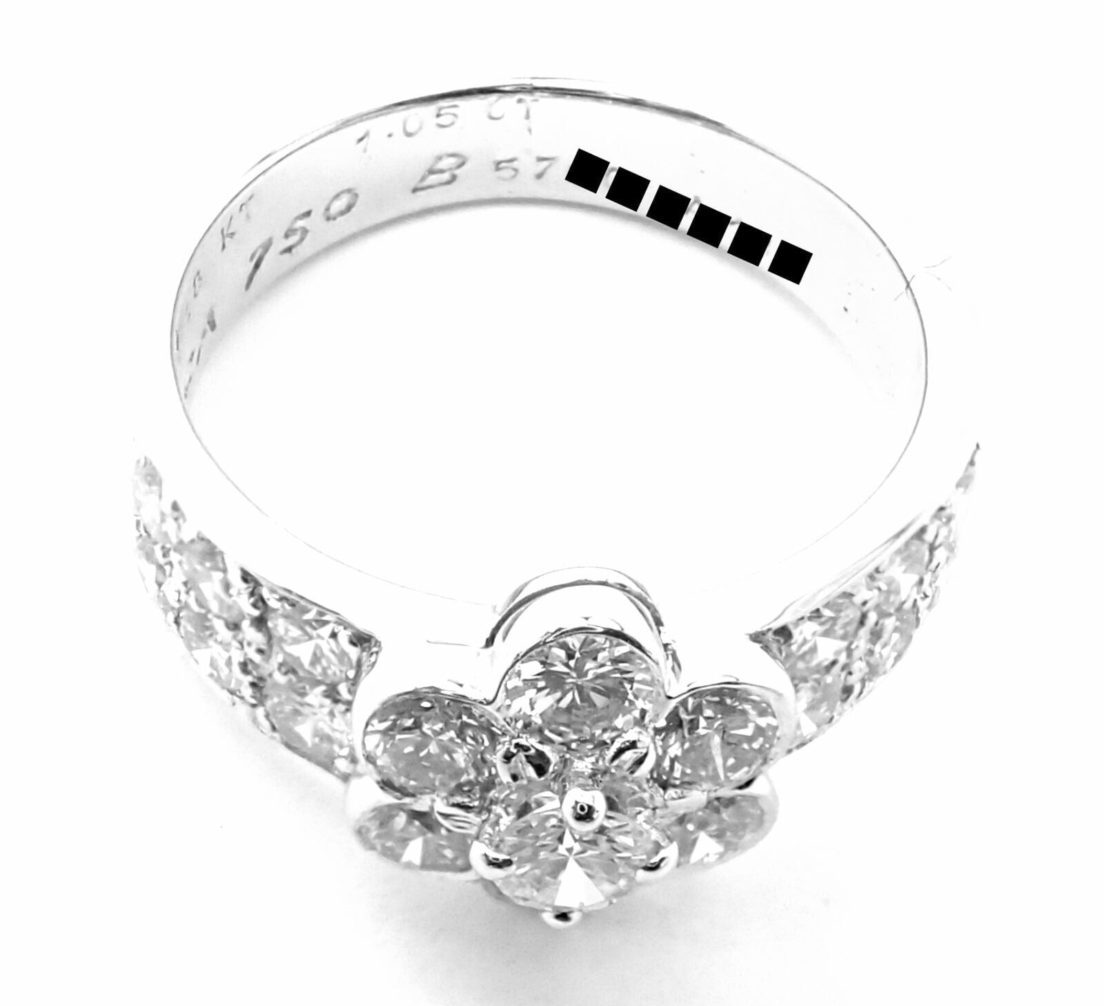 Authentic Van Cleef & Arpels 18k White Gold Diamond Fleurette Flower Ring - Luxury Jewelry for Women, Elegant Gift for Anniversary, Wedding & Special Occasions