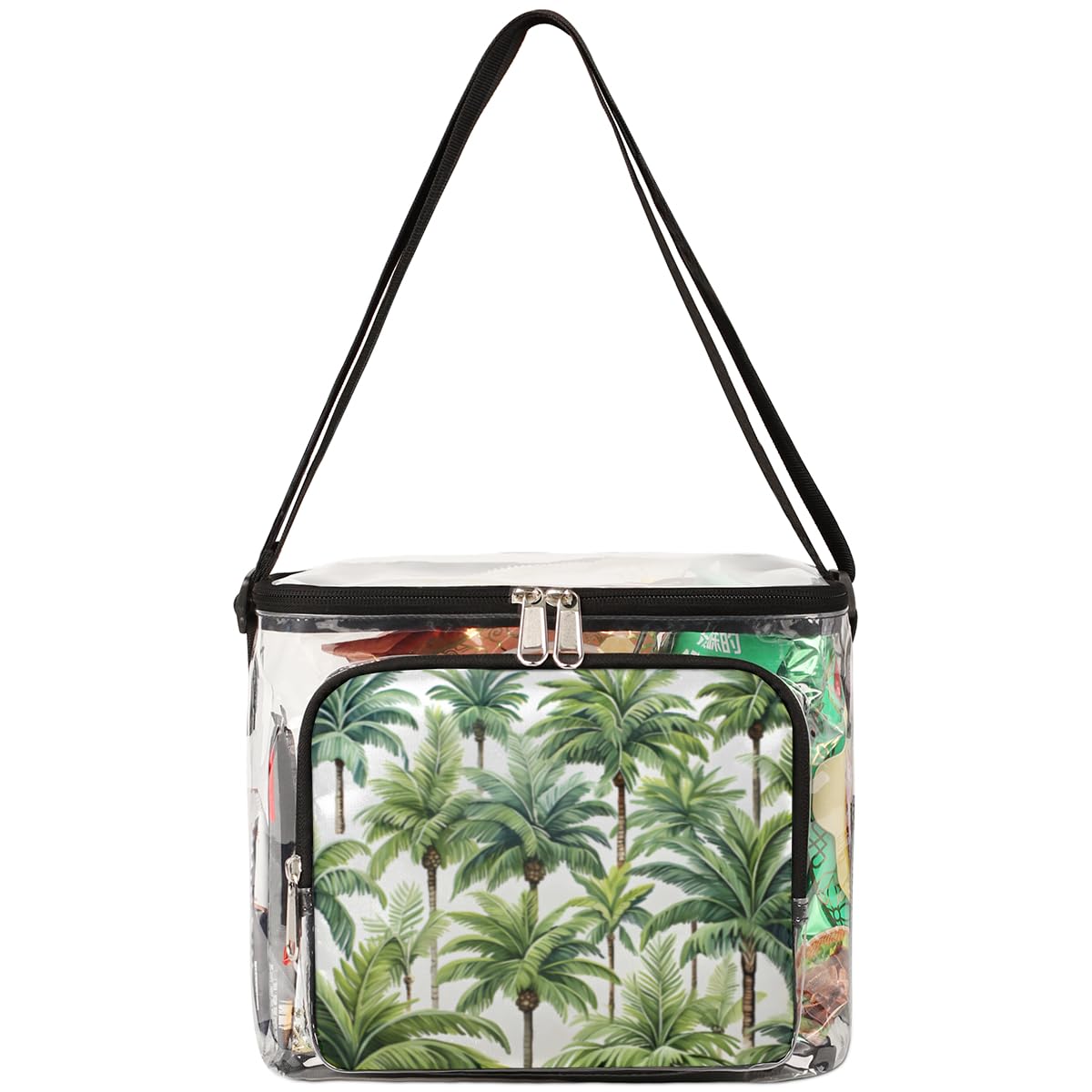 GzLeyigou Clear Transparent Tote Bag with Handles - Tropical Palm Tree Design Beach Shoulder Bag for Women, Summer Outdoor Picnic, Travel, Concerts & Sports Events (Stadium Approved) - Perfect for Hawaiian Vacations, Pool Parties and Music Festivals