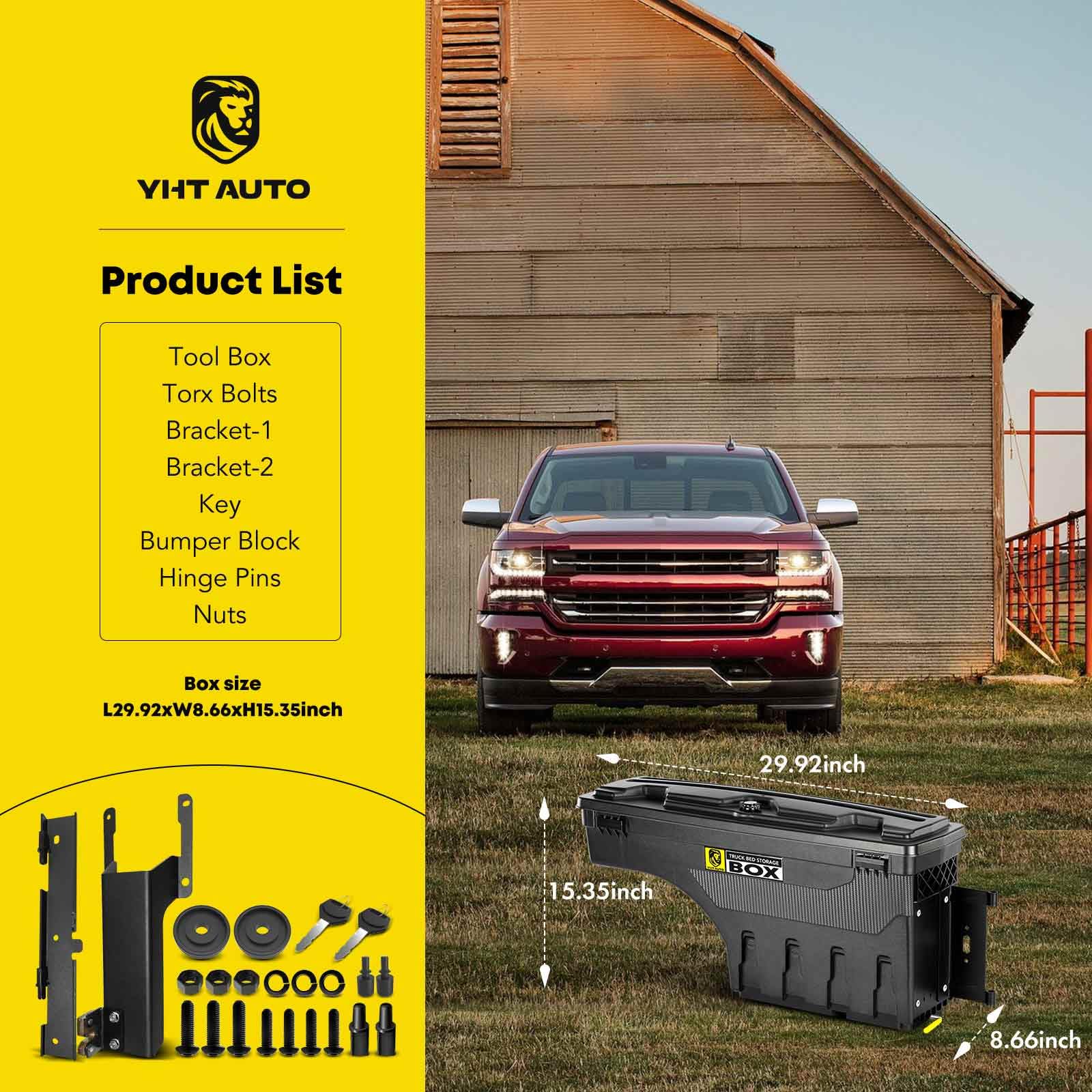 Lockable Truck Bed Storage Tool Box for 2015-2021 Ford F-150 | Driver Side Swing Toolbox | Waterproof Wheel Well Organizer | Perfect for Camping, Work Tools & Off-Road Gear Storage
