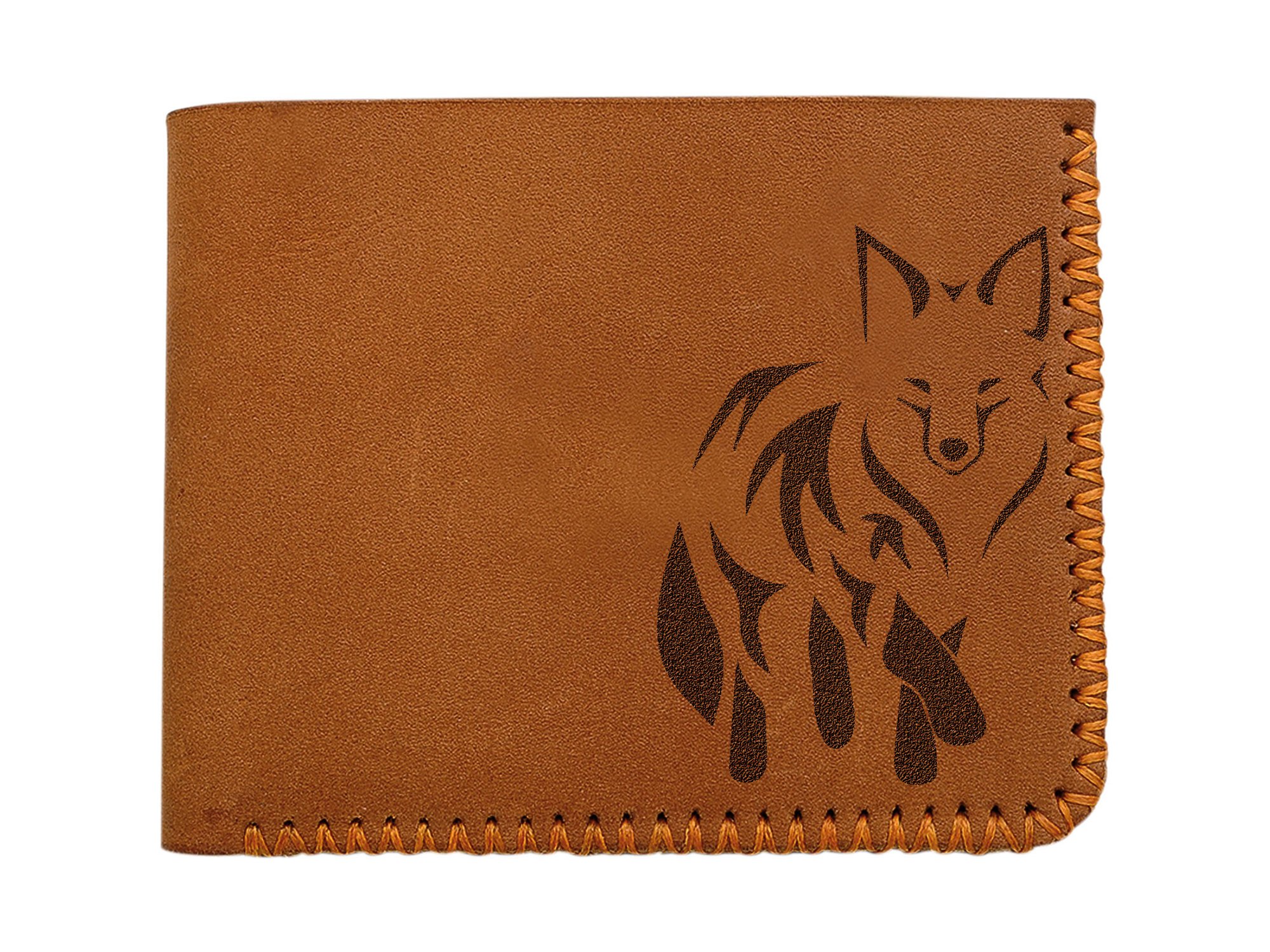 Handmade Genuine Leather Wallet for Men - Fox Abstract Design Pull-Up Leather Bifold Wallet - Perfect for Everyday Use, Travel & Gifts