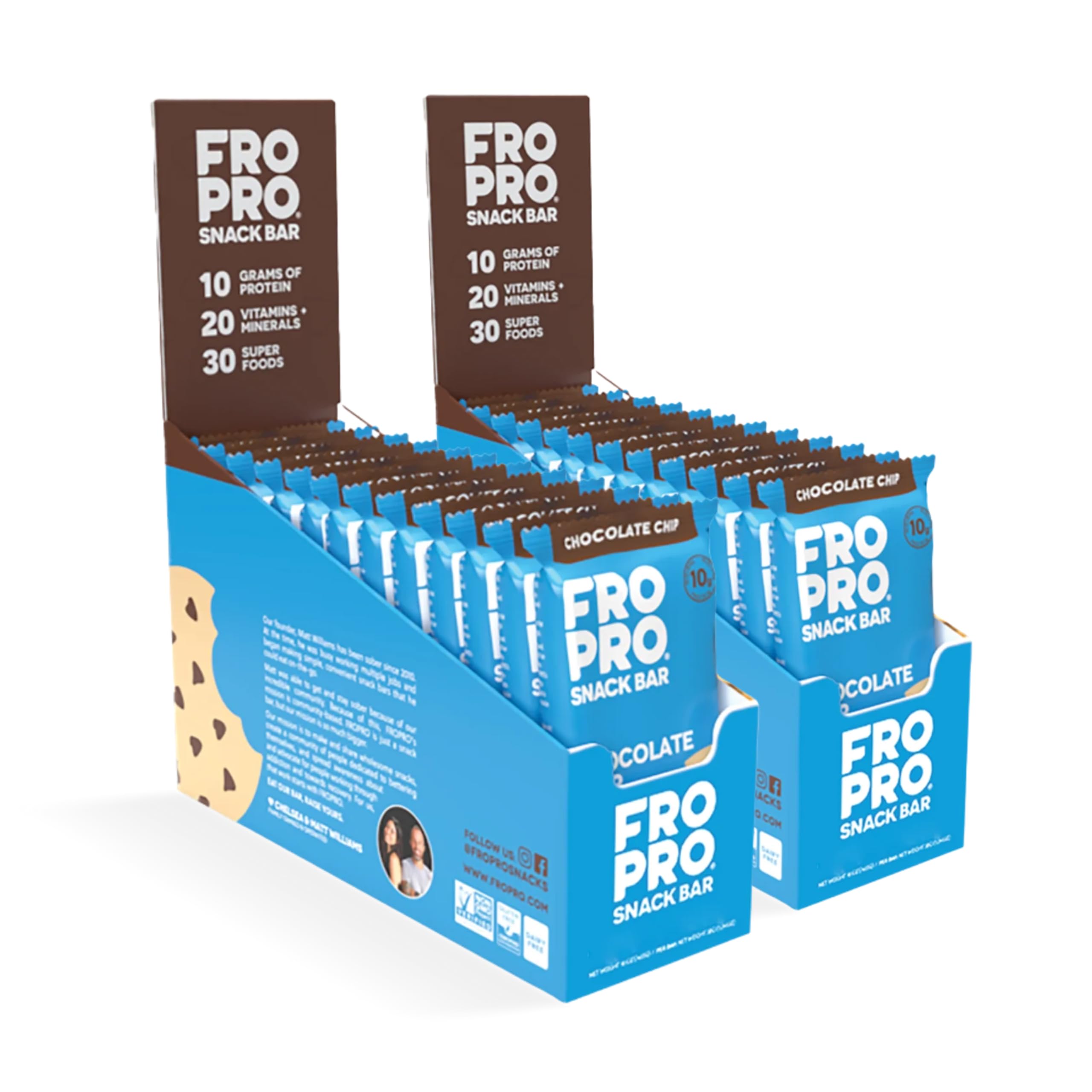 FROPRO Plant Based Protein Snack Bars - All Natural Vegan Protein Bars, Gluten Free, Dairy Free, Soy Free, Low Calorie High Protein Nutrition Bars | Chocolate Chip Flavor, 24 Count Pack - Perfect for Post Workout Recovery, Healthy Snacking & Weight Management