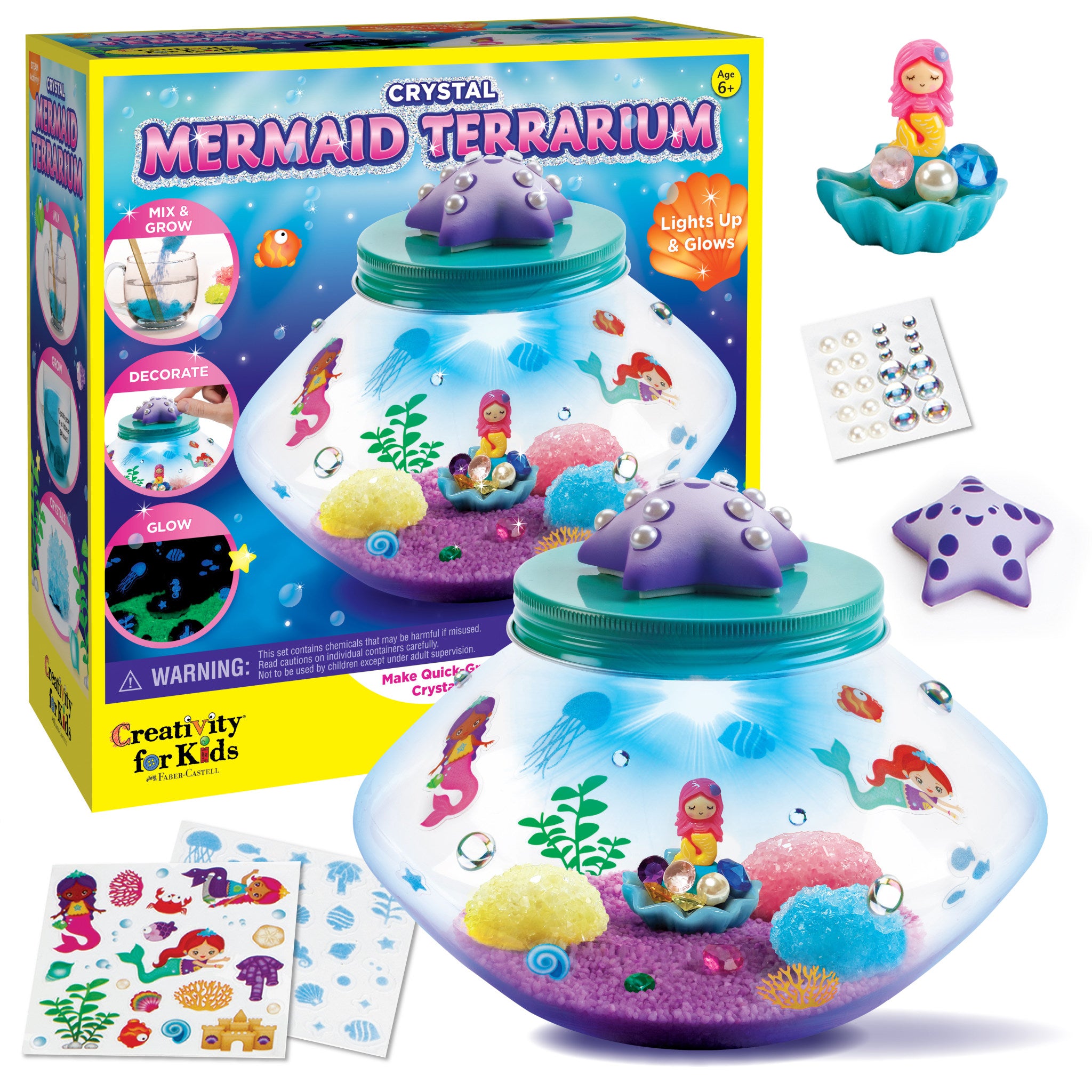 Crystal Mermaid Terrarium Kit - DIY Fairy Garden Decor with Glitter & Miniatures for Home & Office Desk (6343000) | Perfect for Gift Giving, Party Favors & Relaxation