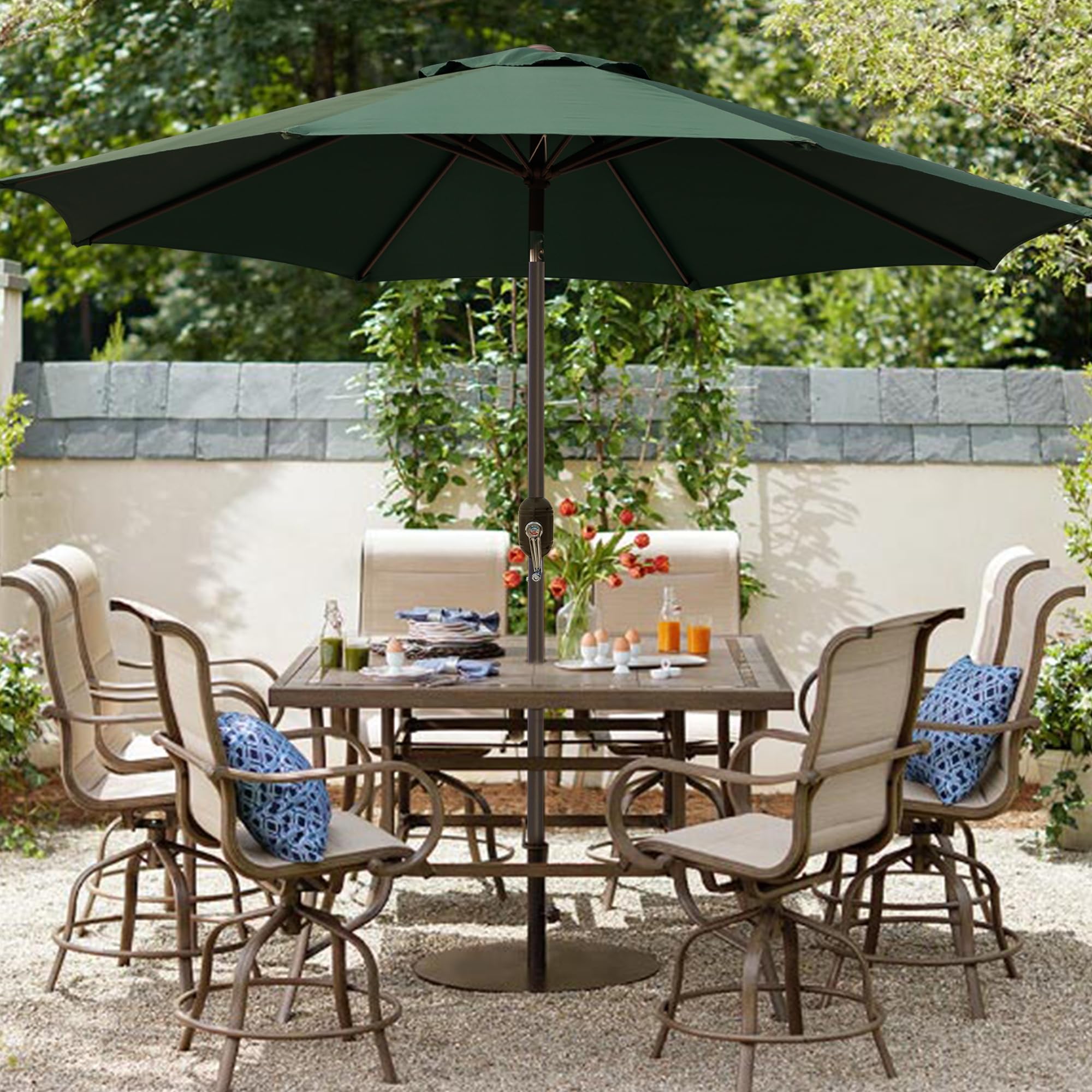 Blissun 9' Outdoor Patio Umbrella with 8 Sturdy Ribs - Push Button Tilt & Crank - Perfect for Backyard, Garden, Poolside, and Restaurant Outdoor Dining