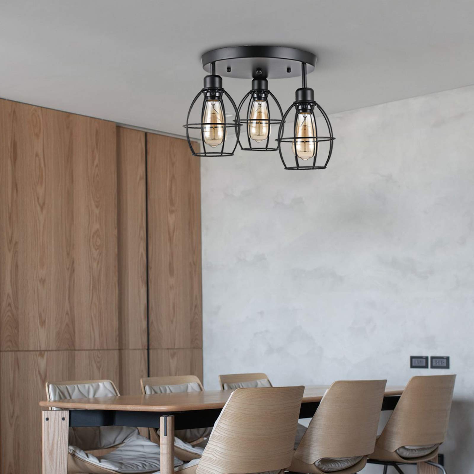 3-Light Rustic Industrial Ceiling Light Fixture - Farmhouse Pendant Lamp with E26 Base & Adjustable Caged Shade (11.4x11.8in) - Perfect for Kitchen Island, Dining Room, Hallway & Entryway Lighting