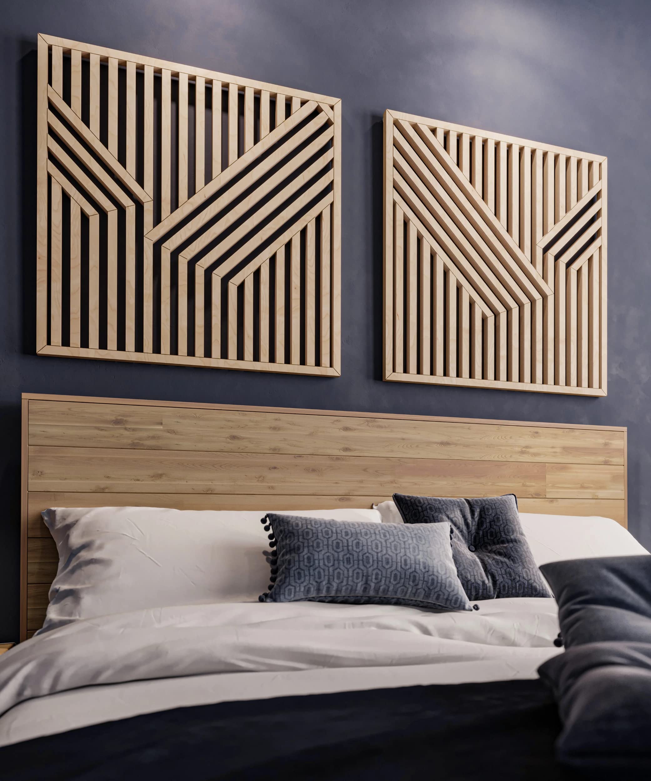 Modern Abstract Wood Wall Art Set of 2 - Geometric Wooden Wall Decor Panels for Living Room, Bedroom & Office - 22