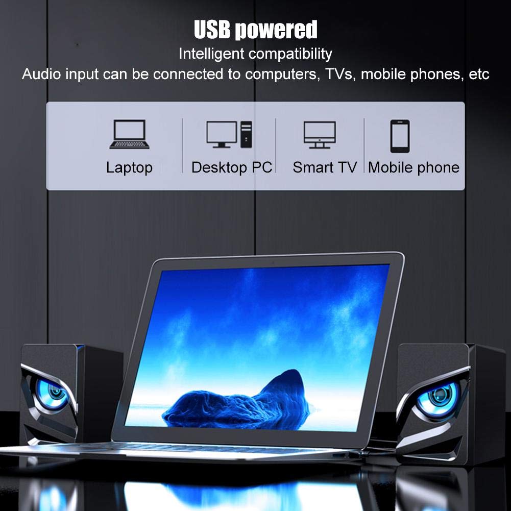 Ciglow Mini Computer Speakers with USB Power & 3.5MM Stereo Audio Cable, Low Frequency Wired Desktop Speakers for PC, Laptop, MP3 Player, Smartphone - Perfect for Home Office, Gaming, and Music Listening (Black)